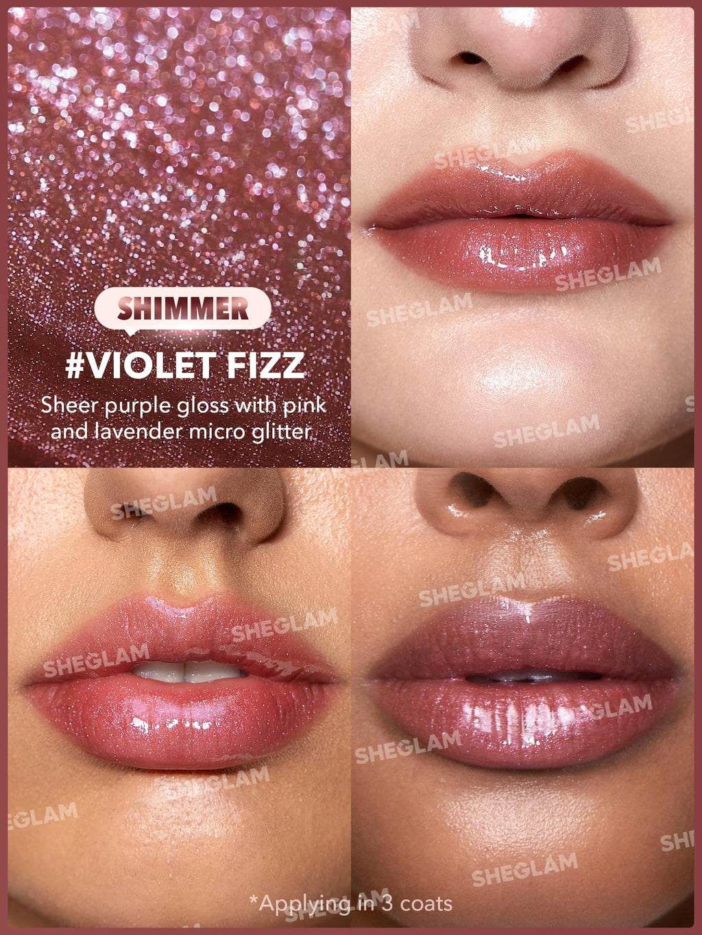 SHEGLAM Pout-Perfect Moisturizing Solid Lip Gloss Shimmer Lip Plumper - Violet Fizz - TrustMedUSA