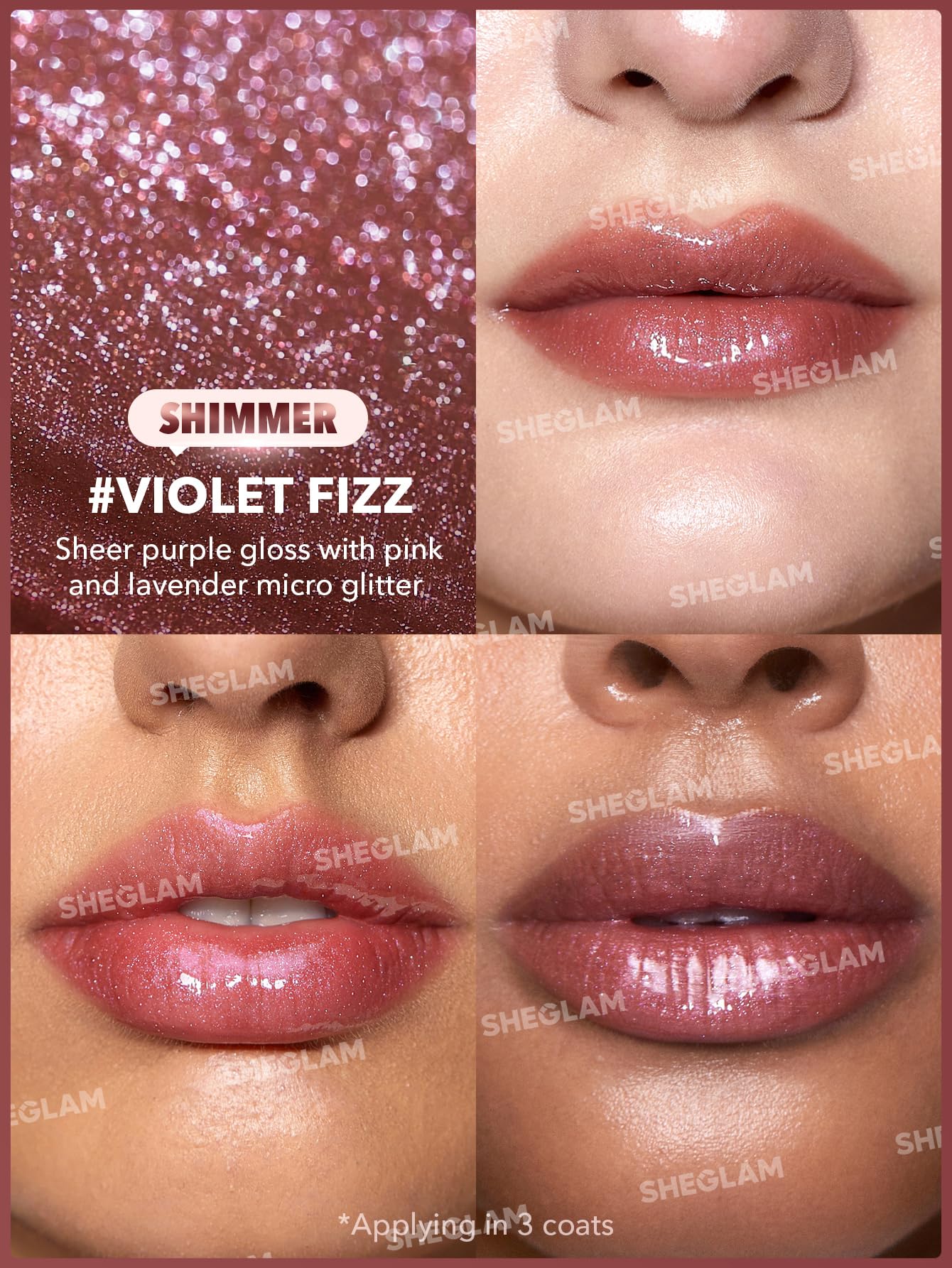 SHEGLAM Pout-Perfect Moisturizing Solid Lip Gloss Shimmer Lip Plumper - Violet Fizz - TrustMedUSA