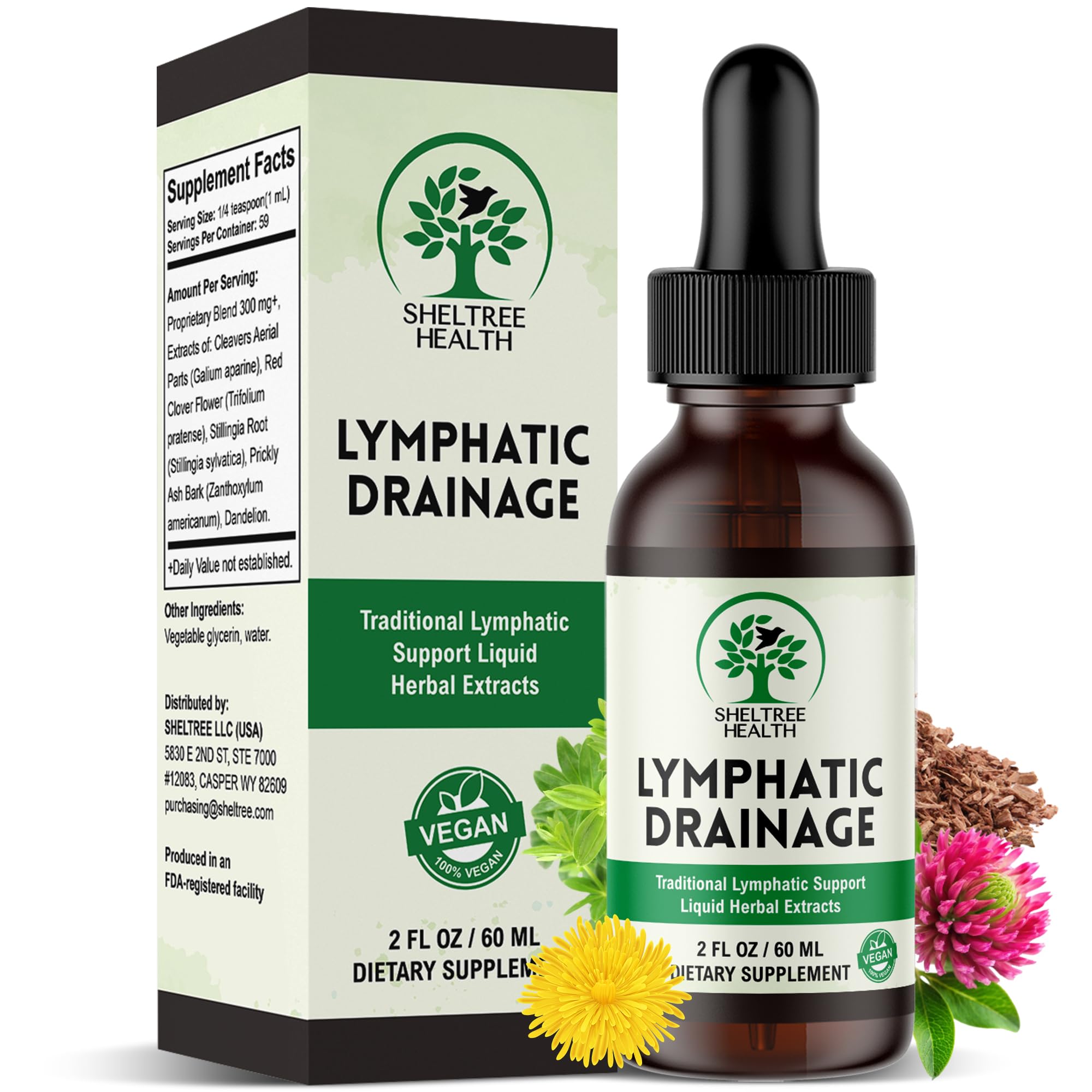SHELTREE HEALTH Lymphatic Drainage Drops, 2 Fl. Oz | Organic Lymphatic Drainage Supplements with Cleavers, Red Clover Flower, Stillingia Root, Prickly Ash Bark, Dandelion | Vegan | Non-GMO - Maple Wellness Supplements