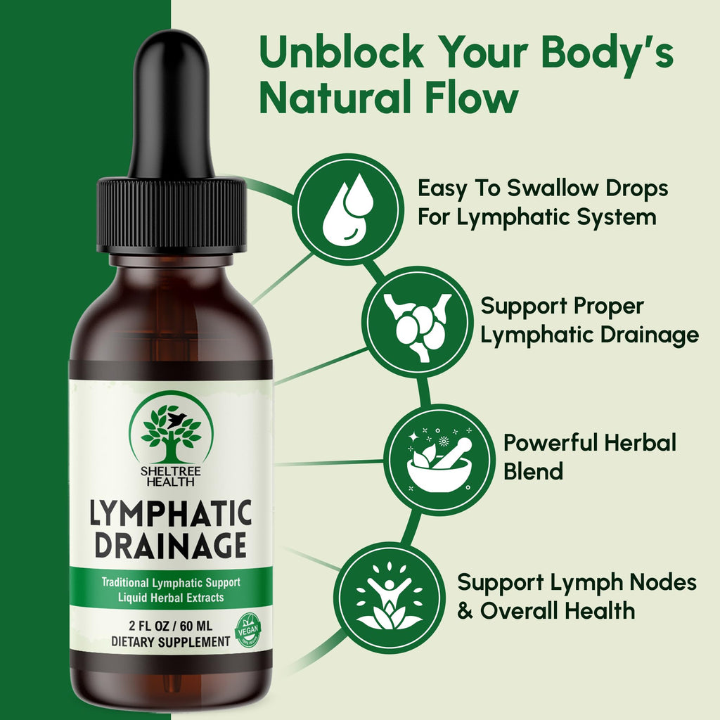 SHELTREE HEALTH Lymphatic Drainage Drops, 2 Fl. Oz | Organic Lymphatic Drainage Supplements with Cleavers, Red Clover Flower, Stillingia Root, Prickly Ash Bark, Dandelion | Vegan | Non-GMO - Maple Wellness Supplements