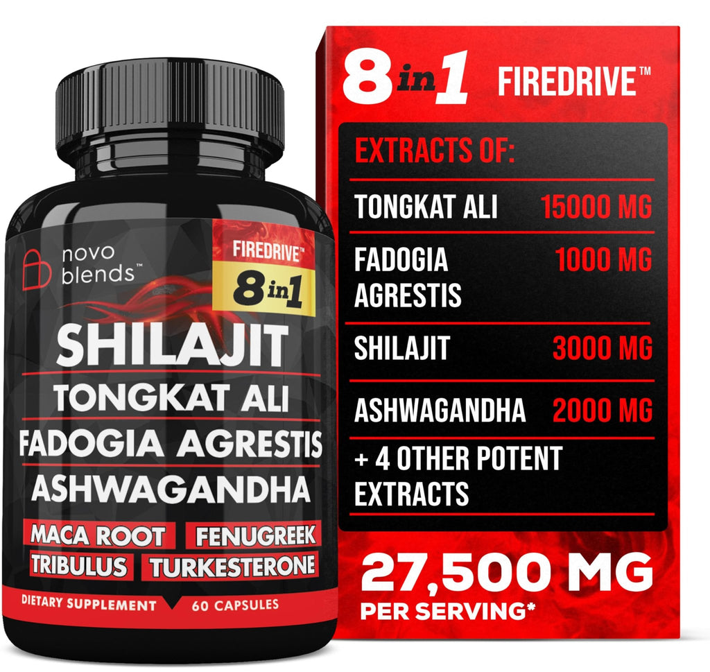 Shilajit 3000mg Tongkat Ali 15,000mg Fadogia Agrestis 1000mg Maca Root 2000mg Ashwagandha 4000mg Fenugreek 1500mg Tribulus Terrestris 500mg Turkesterone 500mg, 8-in-1 Supplement Blend for Men - TrustMedUSA