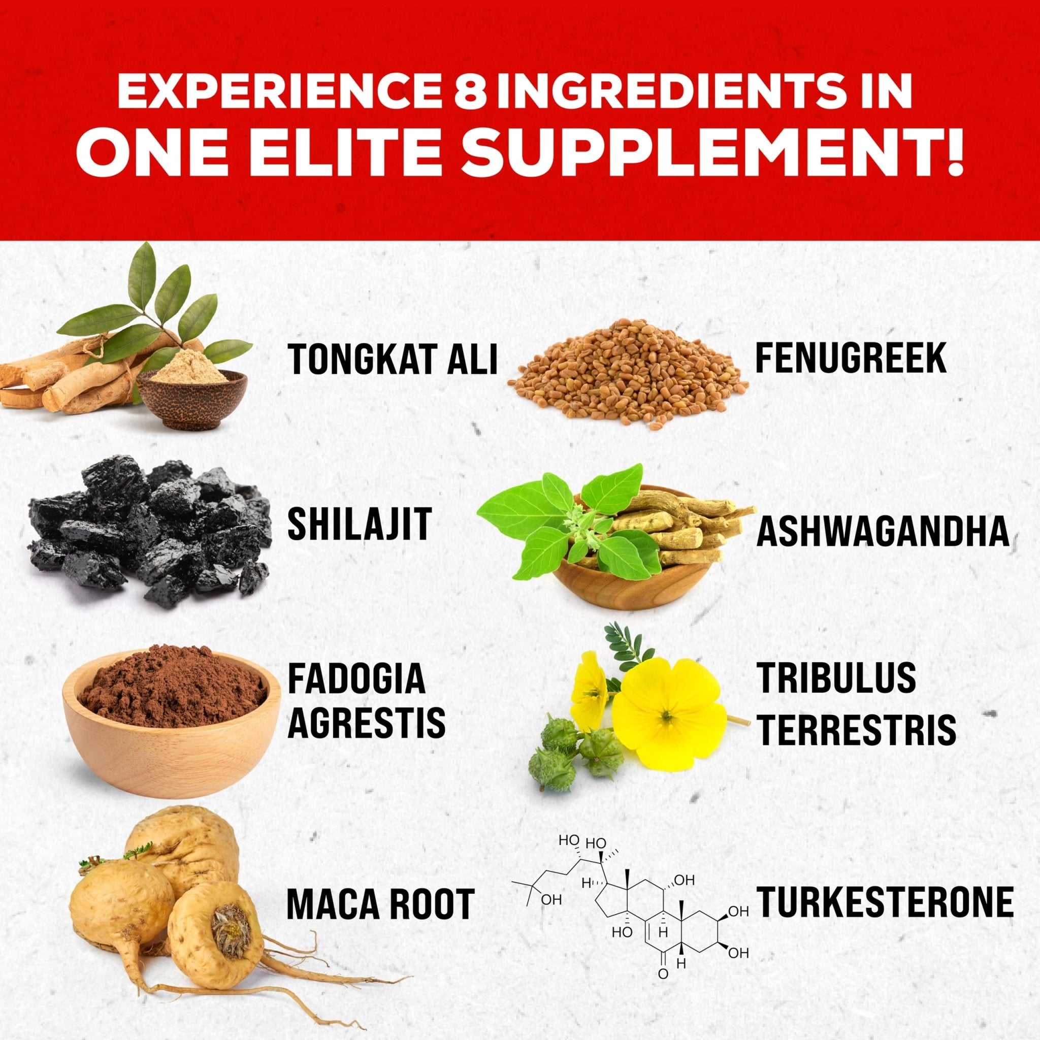 Shilajit 3000mg Tongkat Ali 15,000mg Fadogia Agrestis 1000mg Maca Root 2000mg Ashwagandha 4000mg Fenugreek 1500mg Tribulus Terrestris 500mg Turkesterone 500mg, 8-in-1 Supplement Blend for Men - TrustMedUSA