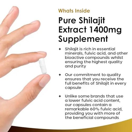 Shilajit Capsules 1400mg 60% Fulvic Acid Pure Shilajit - High Strength Himilayan Shilajit - TrustMedUSA