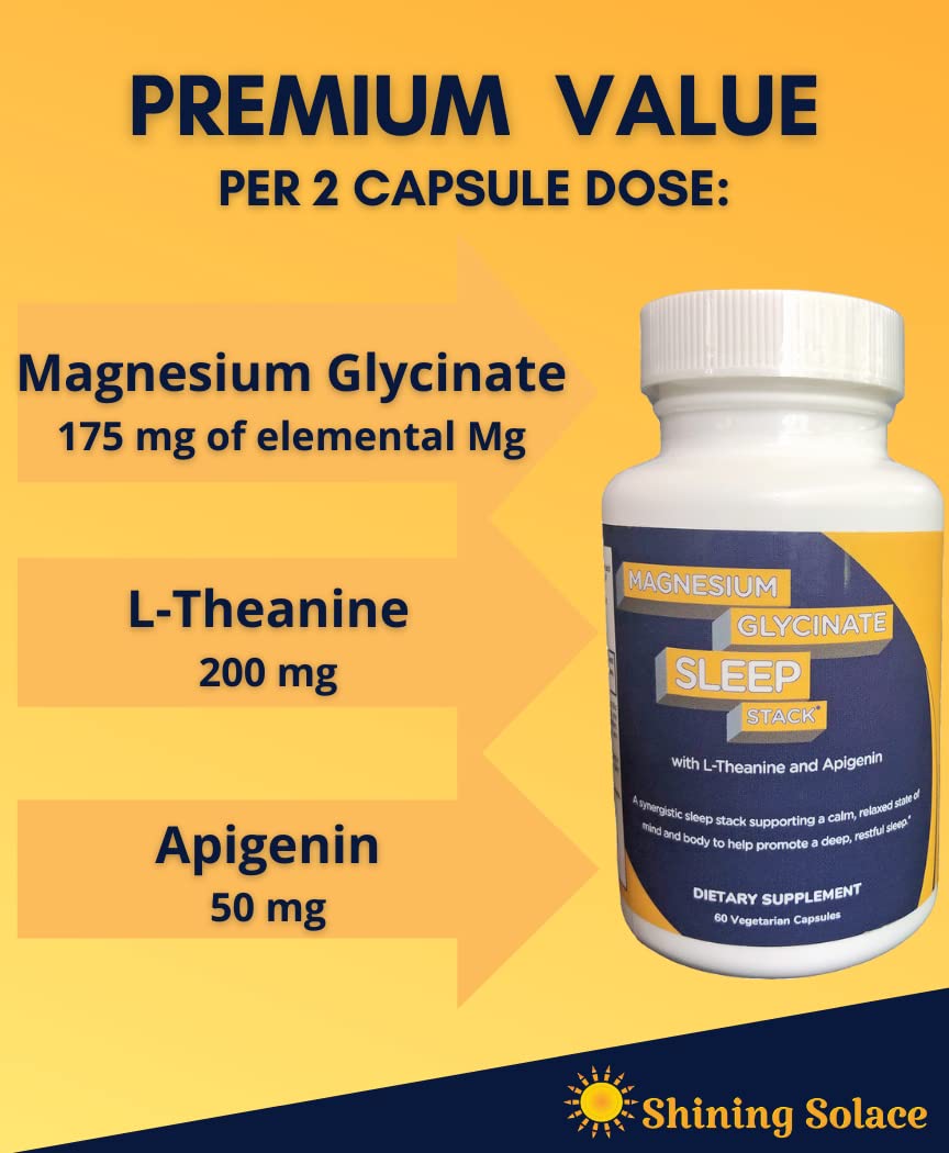 Shining Solace Magnesium Glycinate Sleep Stack with 200 mg L-Theanine, 50 mg Apigenin, 175 mg of Elemental Magnesium Glycinate | Sleep Support Magnesium Supplement | Made in USA - TrustMedUSA