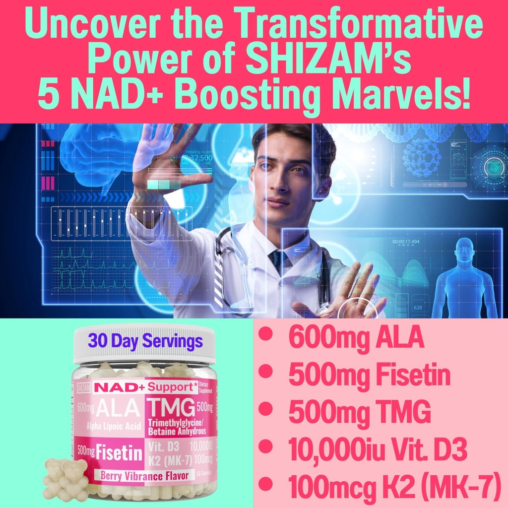 SHIZAM TMG Betaine Alpha Lipoic Acid ALA D3 Fisetin Gummies, Tri-Methylglycine trimethylglycine R-Alpha NAD+ Plus + HCL Supplements, Mitochondrial Senolytic Activator, NR Capsules Powder 600mg 1000mg - TrustMedUSA