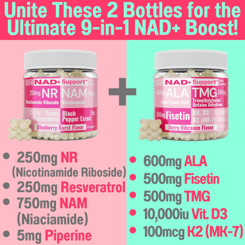 SHIZAM TMG Betaine Alpha Lipoic Acid ALA D3 Fisetin Gummies, Tri-Methylglycine trimethylglycine R-Alpha NAD+ Plus + HCL Supplements, Mitochondrial Senolytic Activator, NR Capsules Powder 600mg 1000mg - TrustMedUSA