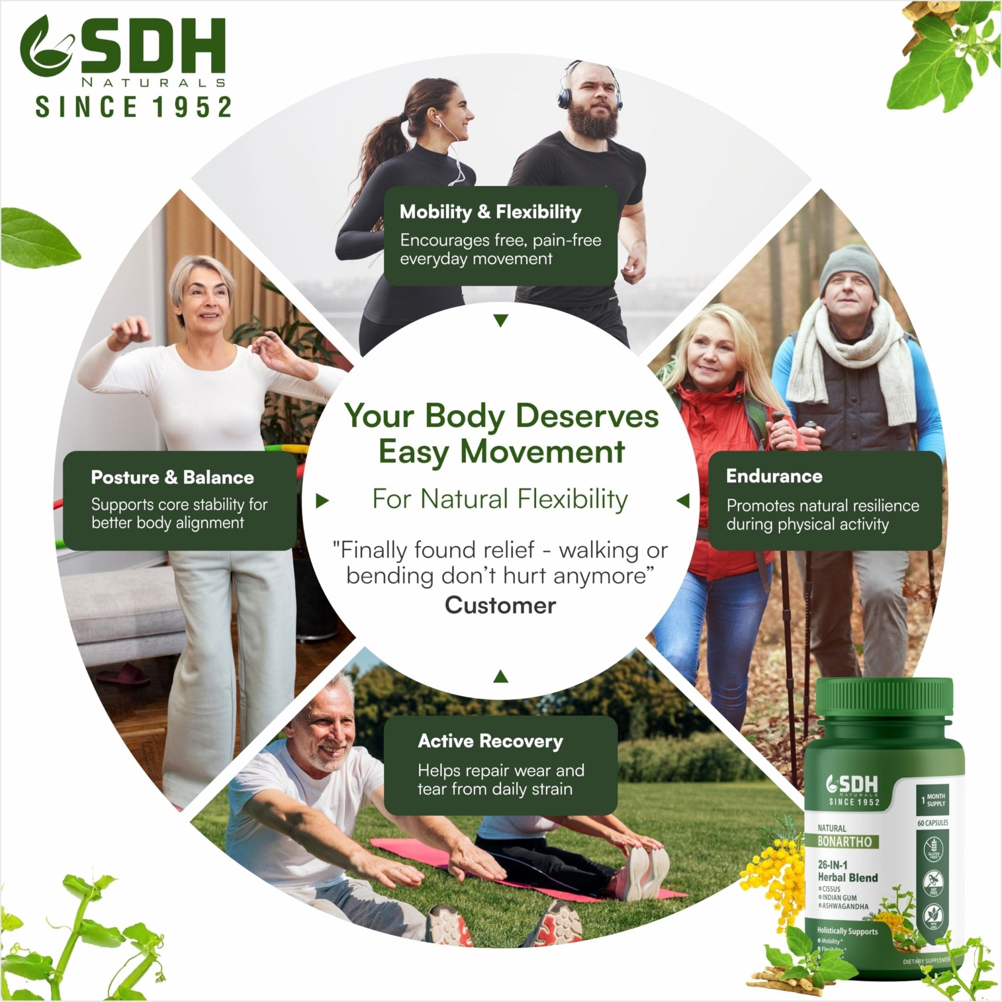 SHREE DHANWANTRI HERBALS SDH Bonartho | Bone & Joint Support Supplement | Move with Comfort & Ease | 60 Caps (1 Mon Supply) - TrustMedUSA