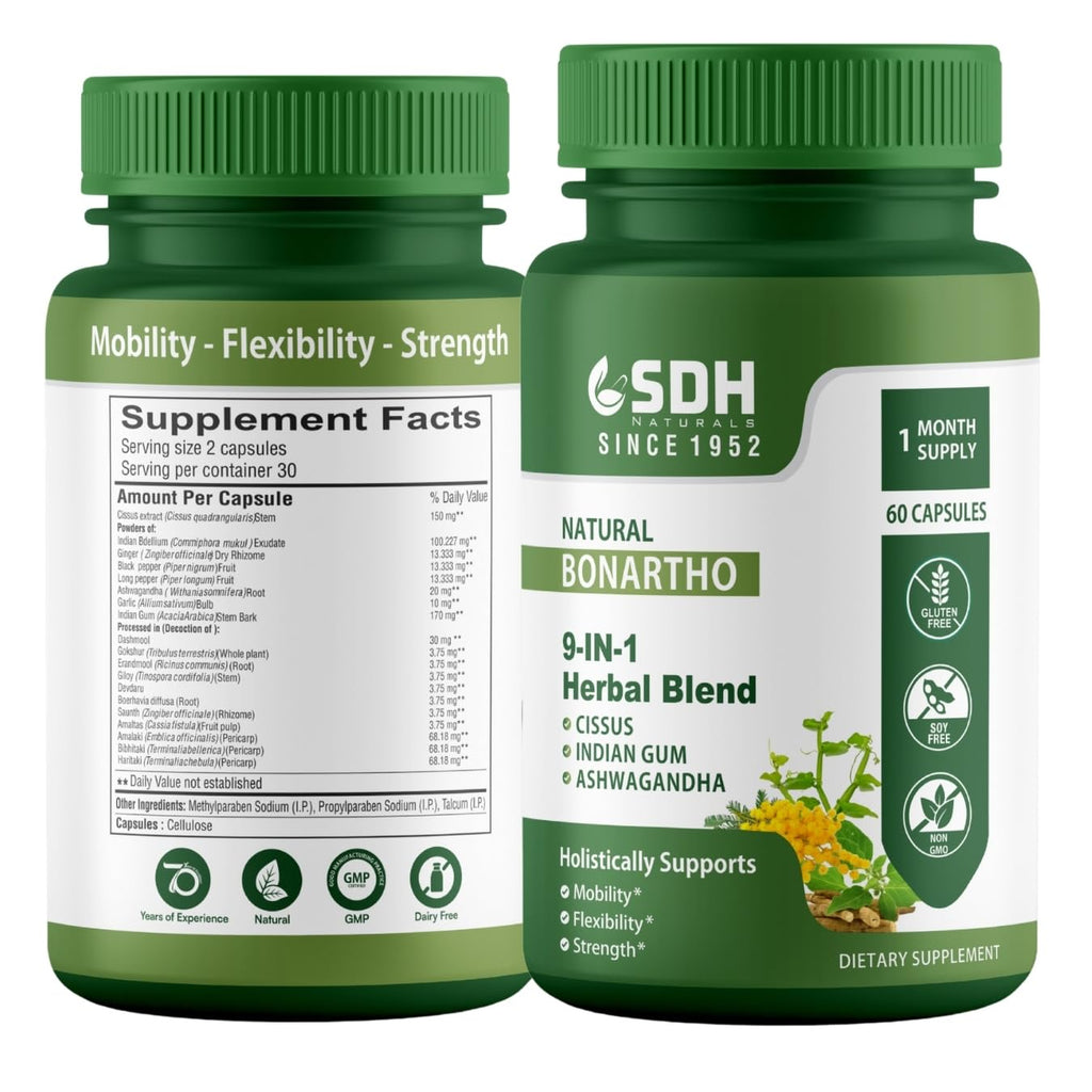 SHREE DHANWANTRI HERBALS SDH Bonartho | Bone & Joint Support Supplement | Move with Comfort & Ease | 60 Caps (1 Mon Supply) - TrustMedUSA