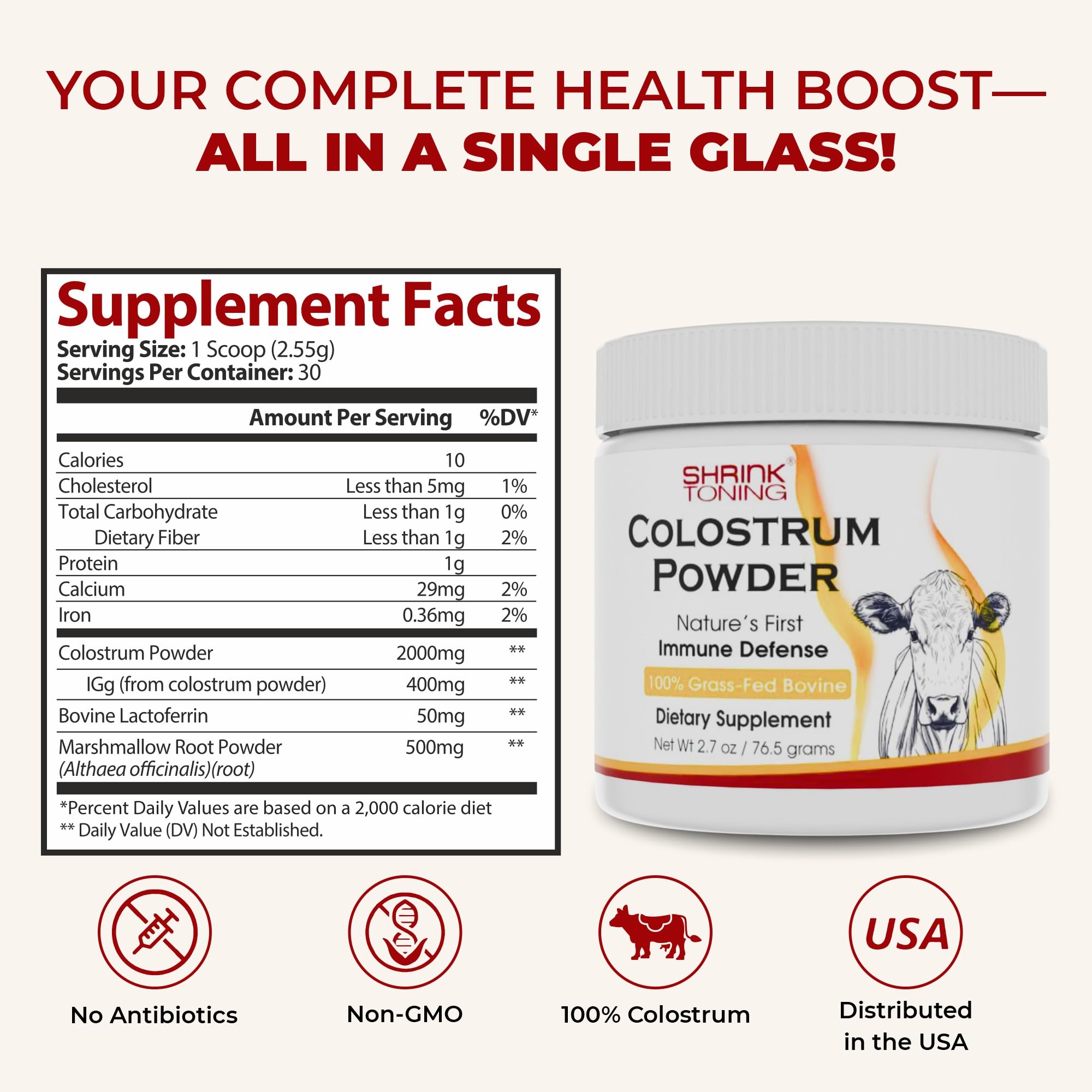 Shrink Colostrum Powder 2.7 oz – Natural Bovine Colostrum Supplement for Overall Health - TrustMedUSA