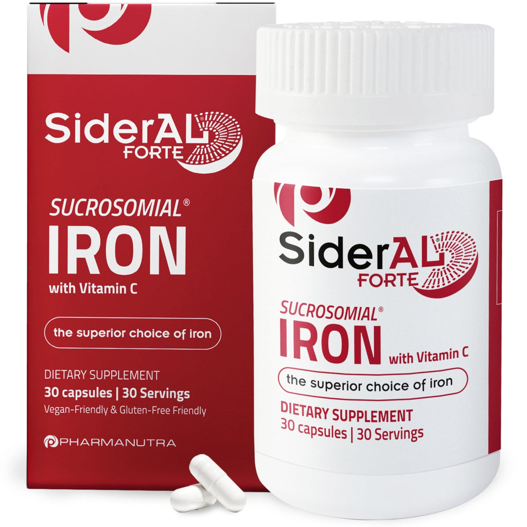 SiderAL Forte Iron Supplement Clinically Proven to Increase Levels Without Side Effects | Sucrosomial High Absorption Gentle Iron Pills for Women and Men | Vitamin C | Anemia & Energy Support | 30 ct - TrustMedUSA