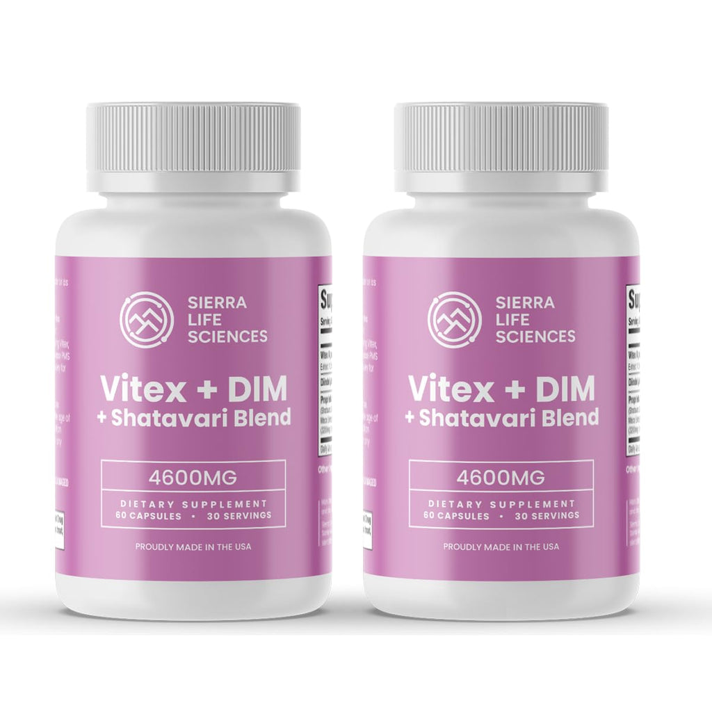 SIERRA LIFE SCIENCES Hormonal Balance Blend for Women – Vitex, DIM, Shatavari + Adaptogenic Support – Menstrual & Menopause Relief – Vegan, Clean-Label Formula – 4600mg – (Pack of 2) - TrustMedUSA