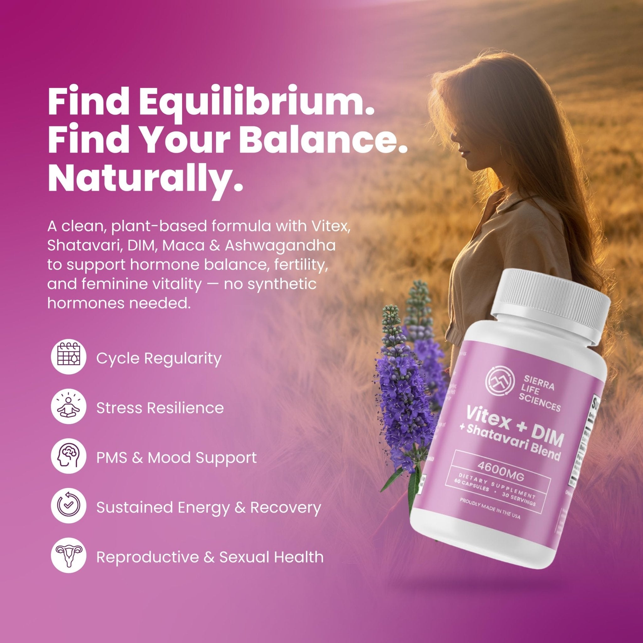 SIERRA LIFE SCIENCES Hormonal Balance Blend for Women – Vitex, DIM, Shatavari + Adaptogenic Support – Menstrual & Menopause Relief – Vegan, Clean-Label Formula – 4600mg – (Pack of 2) - TrustMedUSA