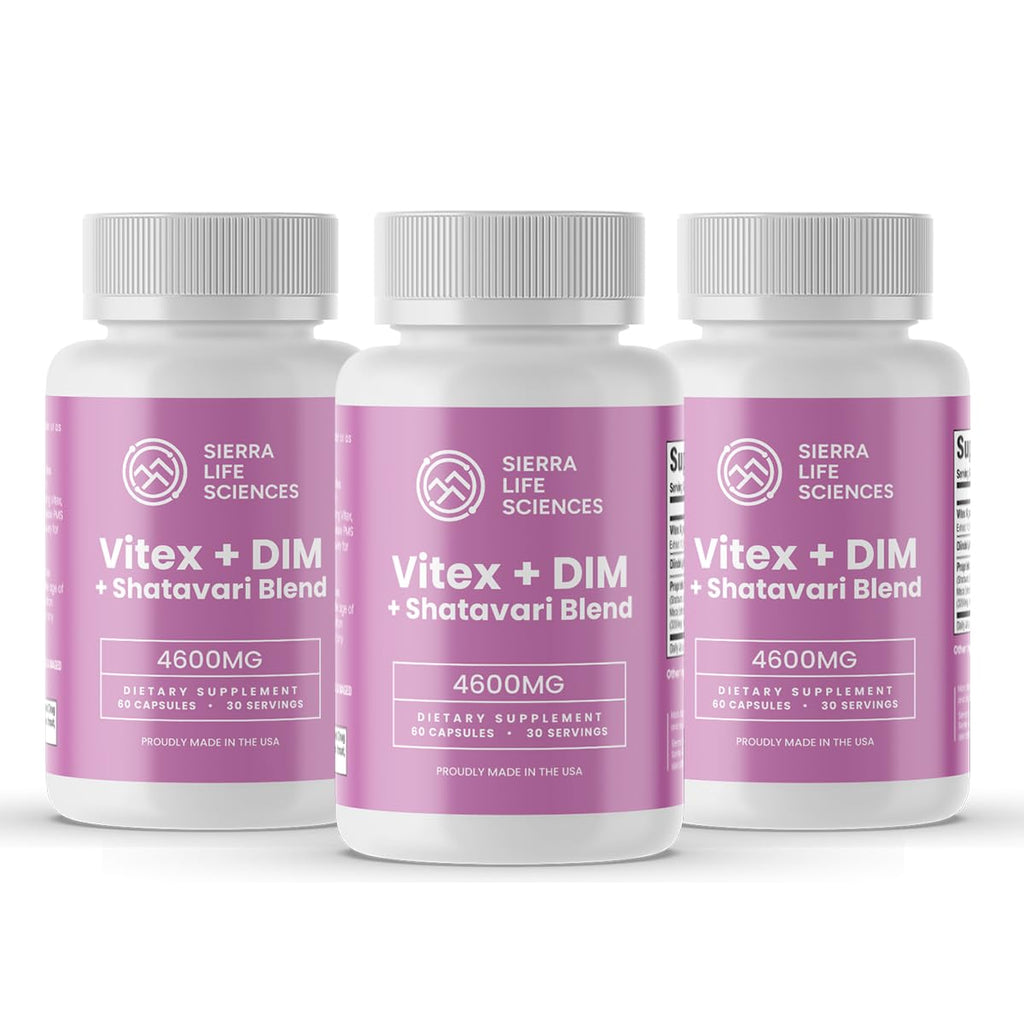 SIERRA LIFE SCIENCES Hormonal Balance Blend for Women – Vitex, DIM, Shatavari + Adaptogenic Support – Menstrual & Menopause Relief – Vegan, Clean-Label Formula – 4600mg – (Pack of 3) - TrustMedUSA
