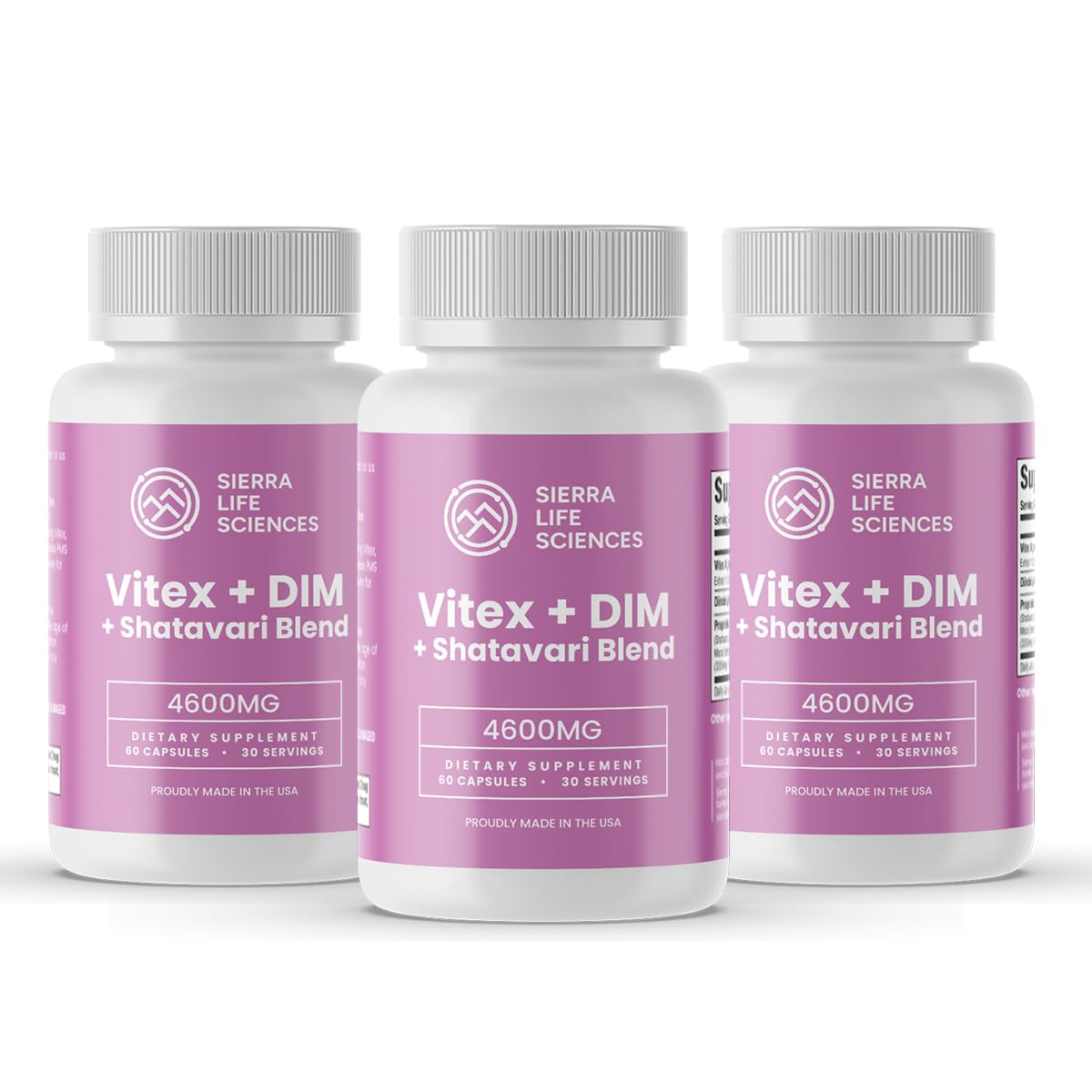 SIERRA LIFE SCIENCES Hormonal Balance Blend for Women – Vitex, DIM, Shatavari + Adaptogenic Support – Menstrual & Menopause Relief – Vegan, Clean-Label Formula – 4600mg – (Pack of 3) - TrustMedUSA