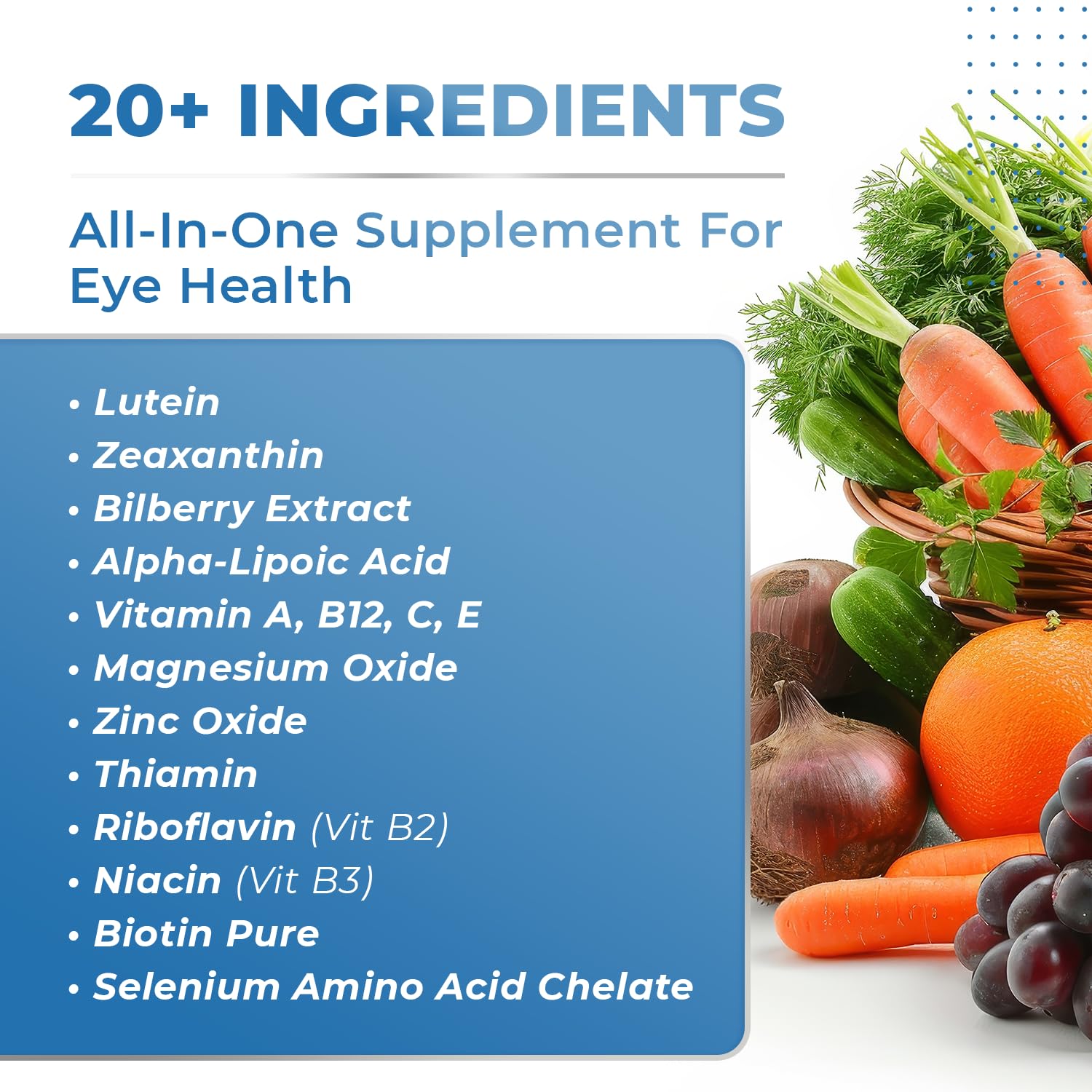 SIGHT EASY - Eye Vitamins & Mineral Supplements with Lutein & Zeaxanthin, Vitamin C, Vitamin E, Zinc and Bilberry for Healthy Vision and Eye Function Support - 60 Capsules, 1 Month Supply - TrustMedUSA