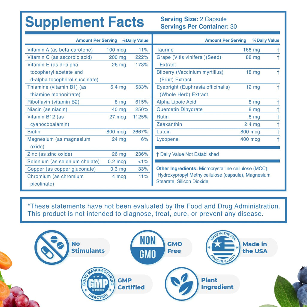 SIGHT EASY - Eye Vitamins & Mineral Supplements with Lutein & Zeaxanthin, Vitamin C, Vitamin E, Zinc and Bilberry for Healthy Vision and Eye Function Support - 60 Capsules, 1 Month Supply - TrustMedUSA