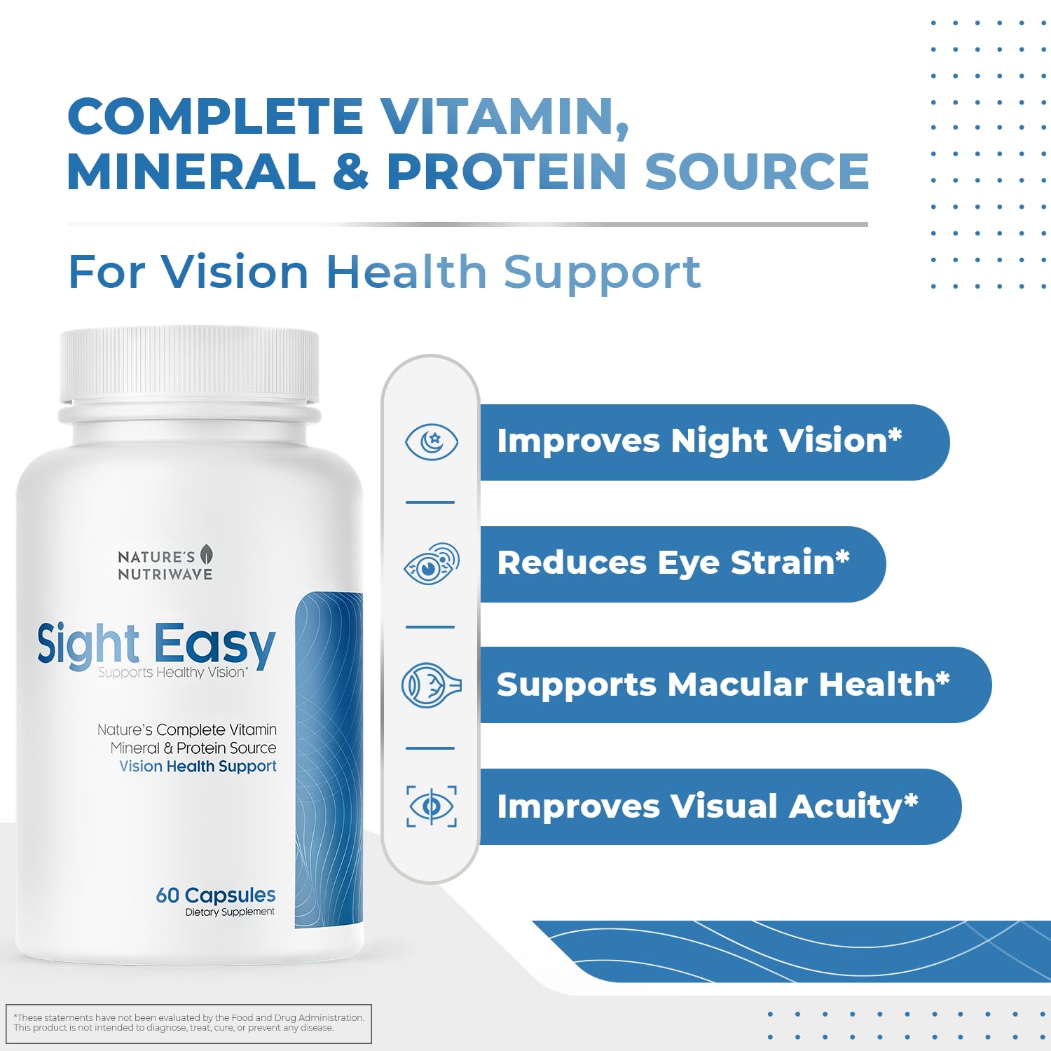 SIGHT EASY - Eye Vitamins & Mineral Supplements with Lutein & Zeaxanthin, Vitamin C, Vitamin E, Zinc and Bilberry for Healthy Vision and Eye Function Support - 60 Capsules, 1 Month Supply - TrustMedUSA