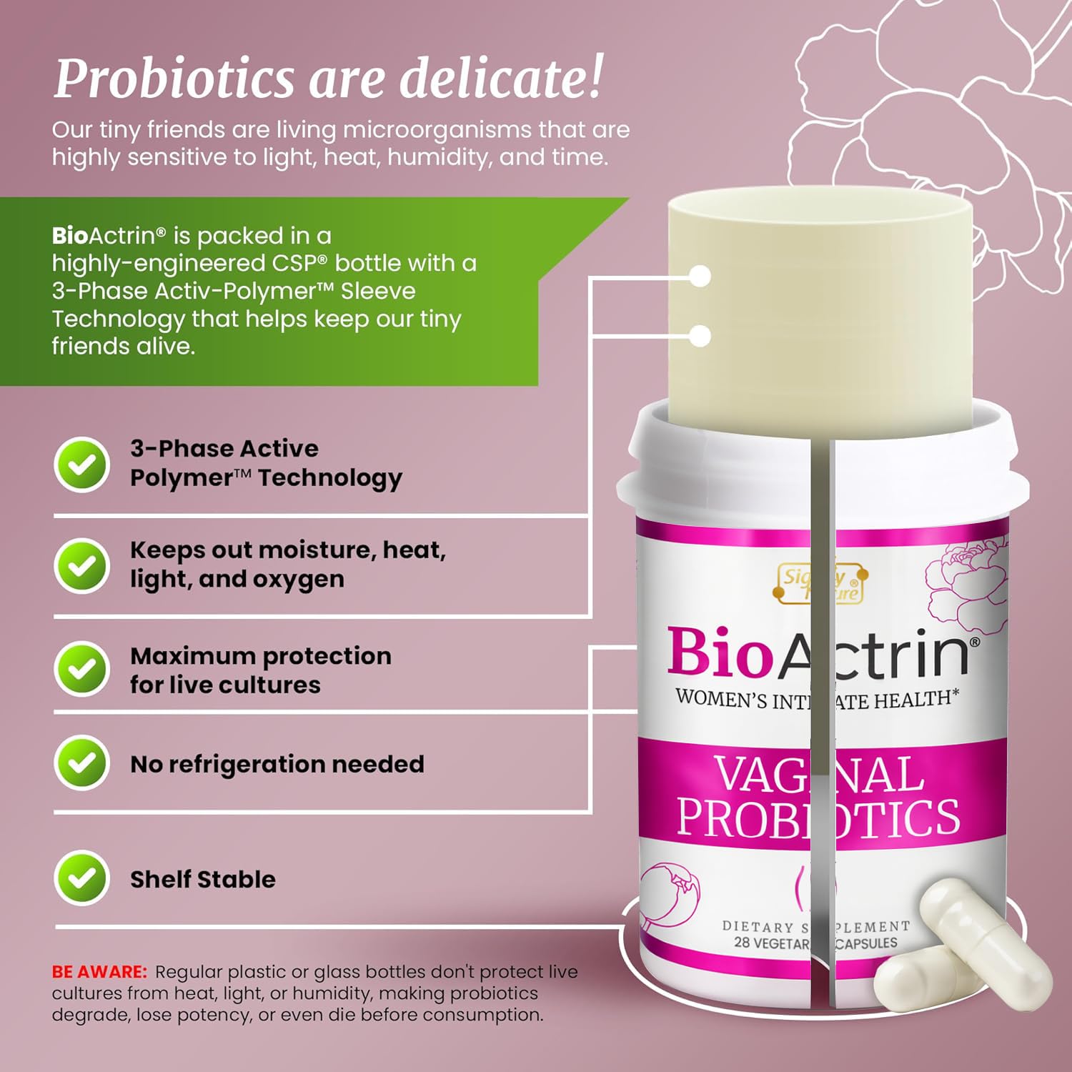 SIGNIFY NATURE Bioactrin Vaginal Probiotics for Women - Bacterial Vaginosis & Yeast Infection Treatment - BV Probiotic - pH Vaginitis Support-28 Pills - TrustMedUSA