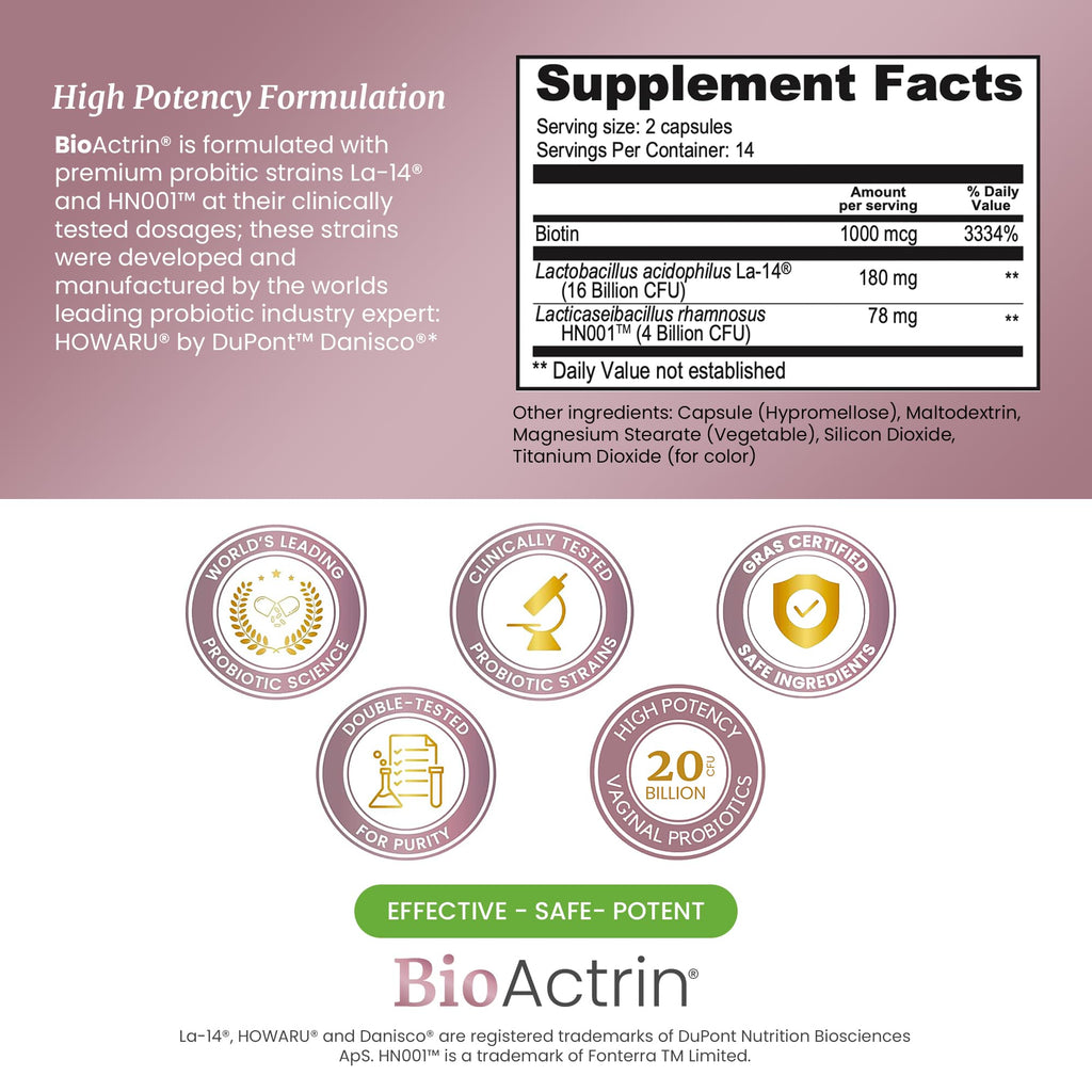 SIGNIFY NATURE Bioactrin Vaginal Probiotics for Women - Bacterial Vaginosis & Yeast Infection Treatment - BV Probiotic - pH Vaginitis Support-28 Pills - TrustMedUSA