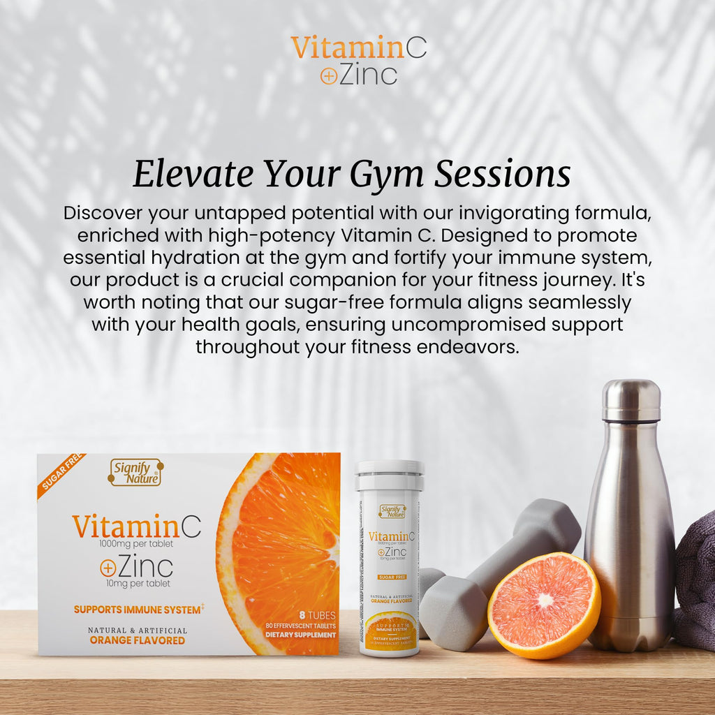 SIGNIFY NATURE Vitamin C 1000mg Effervescent Tablets - Potent Immune Support VIT C with Zinc Supplement - Sugar-Free & Vegan Formula | Dissolvable Vitamin C Tablets - Water Soluble Fizzy Elixir - 80CT - Maple Wellness Supplements