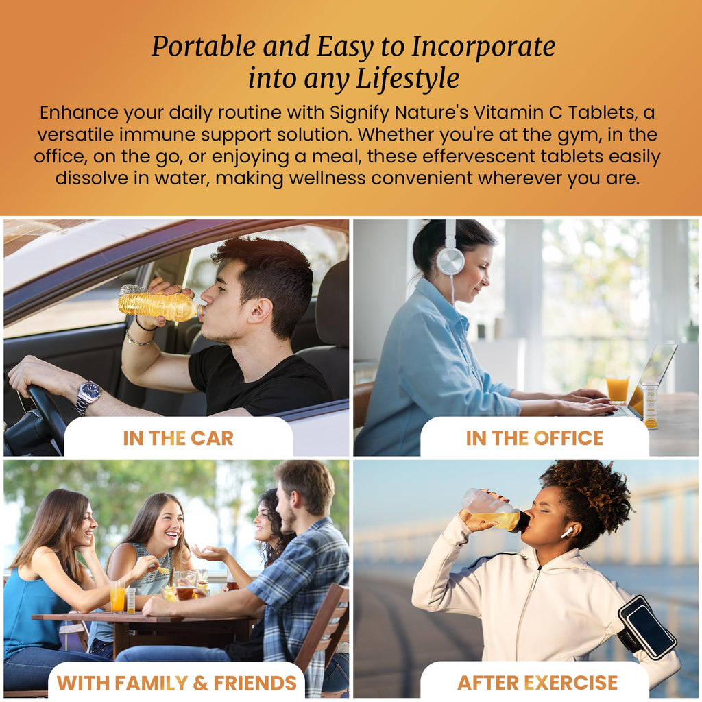 SIGNIFY NATURE Vitamin C 1000mg Effervescent Tablets - Potent Immune Support VIT C with Zinc Supplement - Sugar-Free & Vegan Formula | Dissolvable Vitamin C Tablets - Water Soluble Fizzy Elixir - 80CT - Maple Wellness Supplements