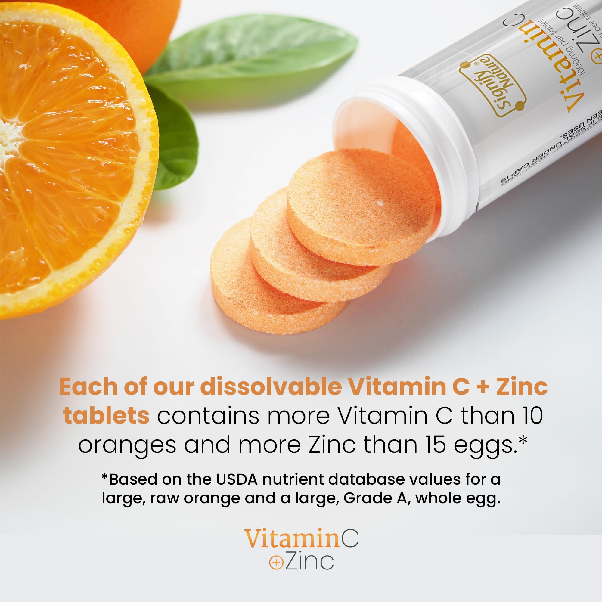 SIGNIFY NATURE Vitamin C 1000mg Effervescent Tablets - Potent Immune Support VIT C with Zinc Supplement - Sugar-Free & Vegan Formula | Dissolvable Vitamin C Tablets - Water Soluble Fizzy Elixir - 80CT - Maple Wellness Supplements