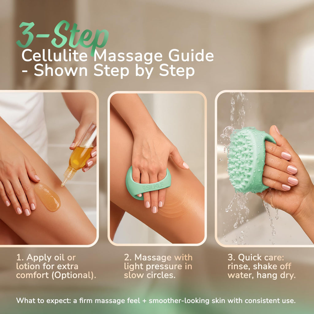 SILKLE Cellulite Massage Tool & Lymphatic Drainage Massager - Silicone Anti Cellulite Massage Brush for Body Sculpting with Ergonomic Handle - Cellulite Remover for Legs, Thighs and Belly - Green - Maple Wellness Supplements