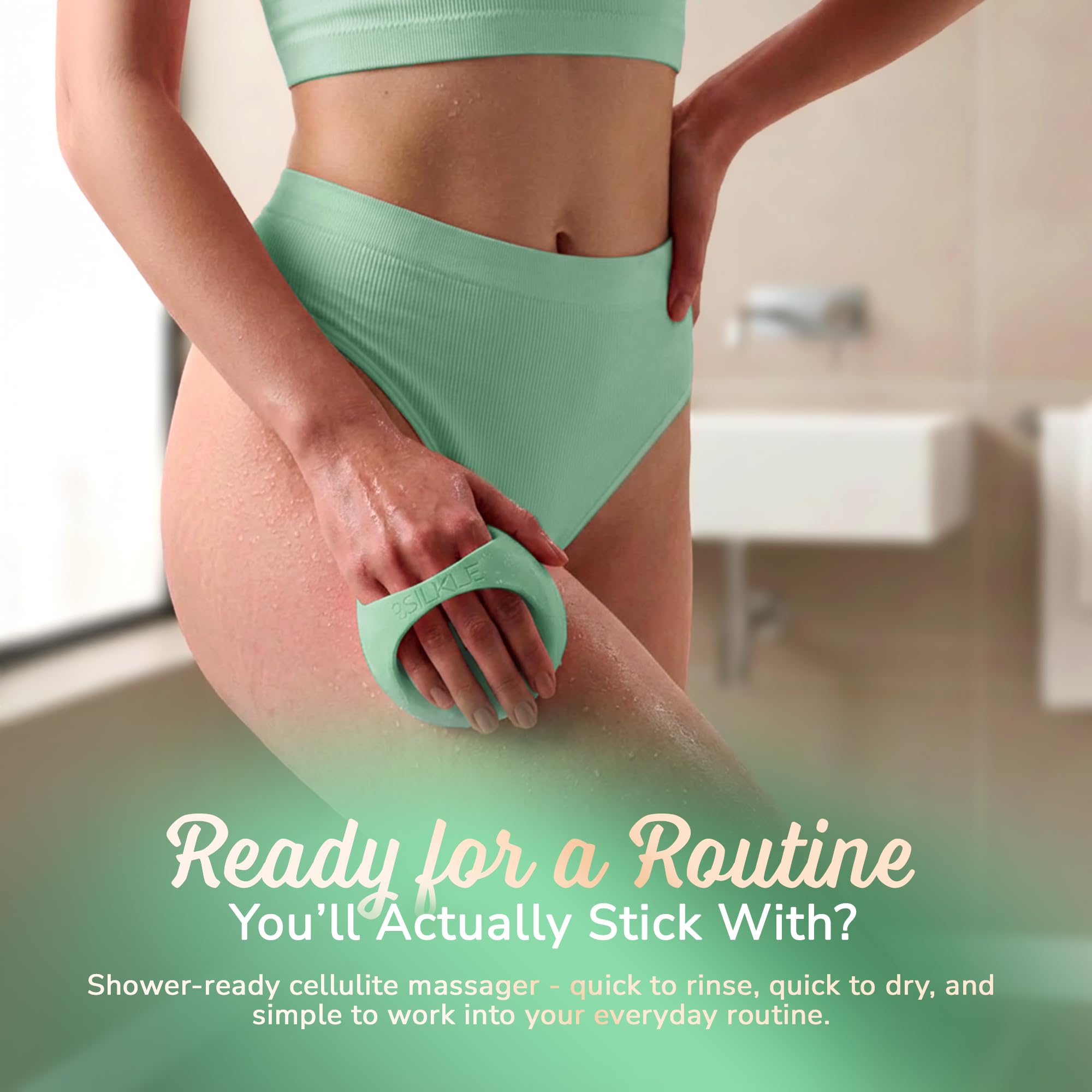 SILKLE Cellulite Massage Tool & Lymphatic Drainage Massager - Silicone Anti Cellulite Massage Brush for Body Sculpting with Ergonomic Handle - Cellulite Remover for Legs, Thighs and Belly - Green - Maple Wellness Supplements