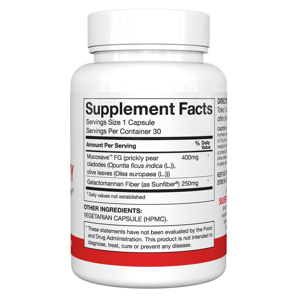 Silver Fern Regularity Digestive Supplement Capsules Brand - 1 Bottle = 30 Capsules = 30 Day Supply - Mucosave FG (Prickly Pear Polysaccharides & Olive Leaf Polyphenols) & SunFiber - TrustMedUSA