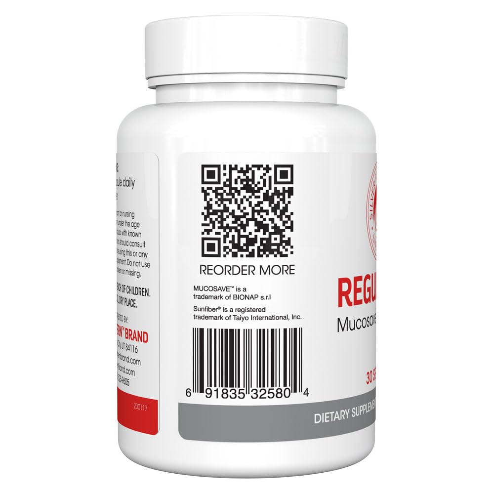 Silver Fern Regularity Digestive Supplement Capsules Brand - 1 Bottle = 30 Capsules = 30 Day Supply - Mucosave FG (Prickly Pear Polysaccharides & Olive Leaf Polyphenols) & SunFiber - TrustMedUSA