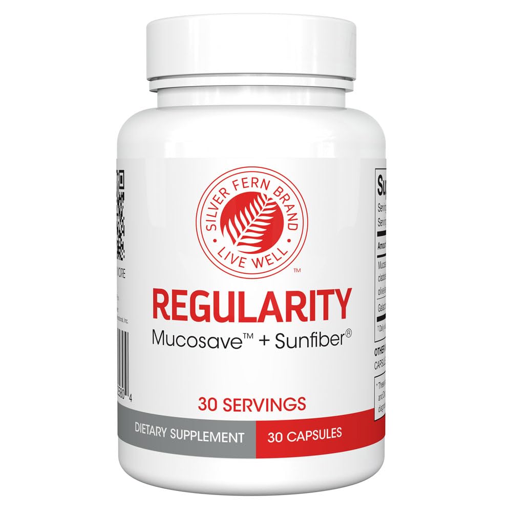 Silver Fern Regularity Digestive Supplement Capsules Brand - 1 Bottle = 30 Capsules = 30 Day Supply - Mucosave FG (Prickly Pear Polysaccharides & Olive Leaf Polyphenols) & SunFiber - TrustMedUSA