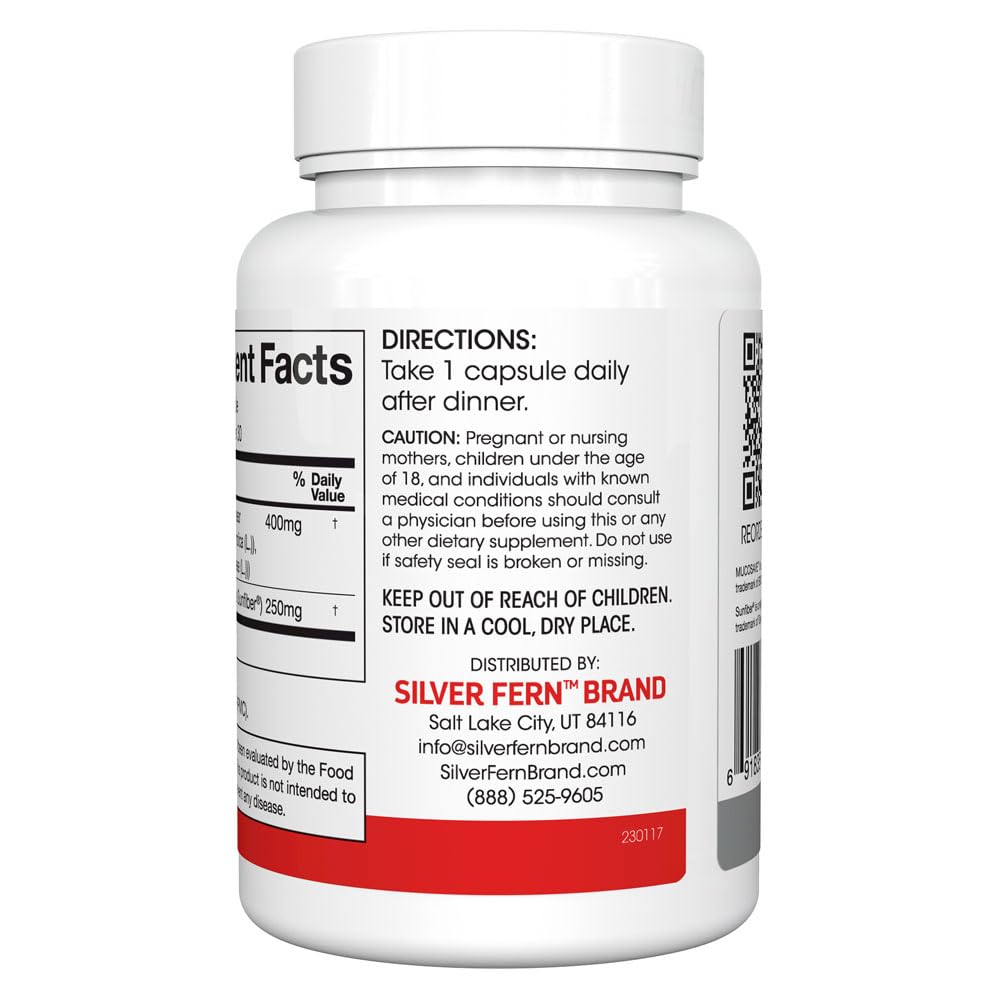 Silver Fern Regularity Digestive Supplement Capsules Brand - 1 Bottle = 30 Capsules = 30 Day Supply - Mucosave FG (Prickly Pear Polysaccharides & Olive Leaf Polyphenols) & SunFiber - TrustMedUSA