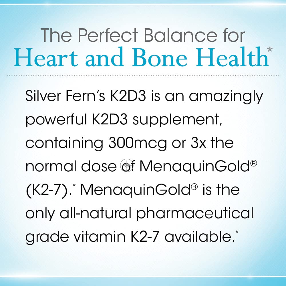 Silver Fern Vitamin K2-D3 Supplement Brand - Natural, Non-Synthetic - K2-7 as Menaquinone-7 (MK-7) - D3 as cholecalciferol - Bone, Heart & Energy Support (1 Bottle - 30 Capsules - 30 Servings) - Maple Wellness Supplements
