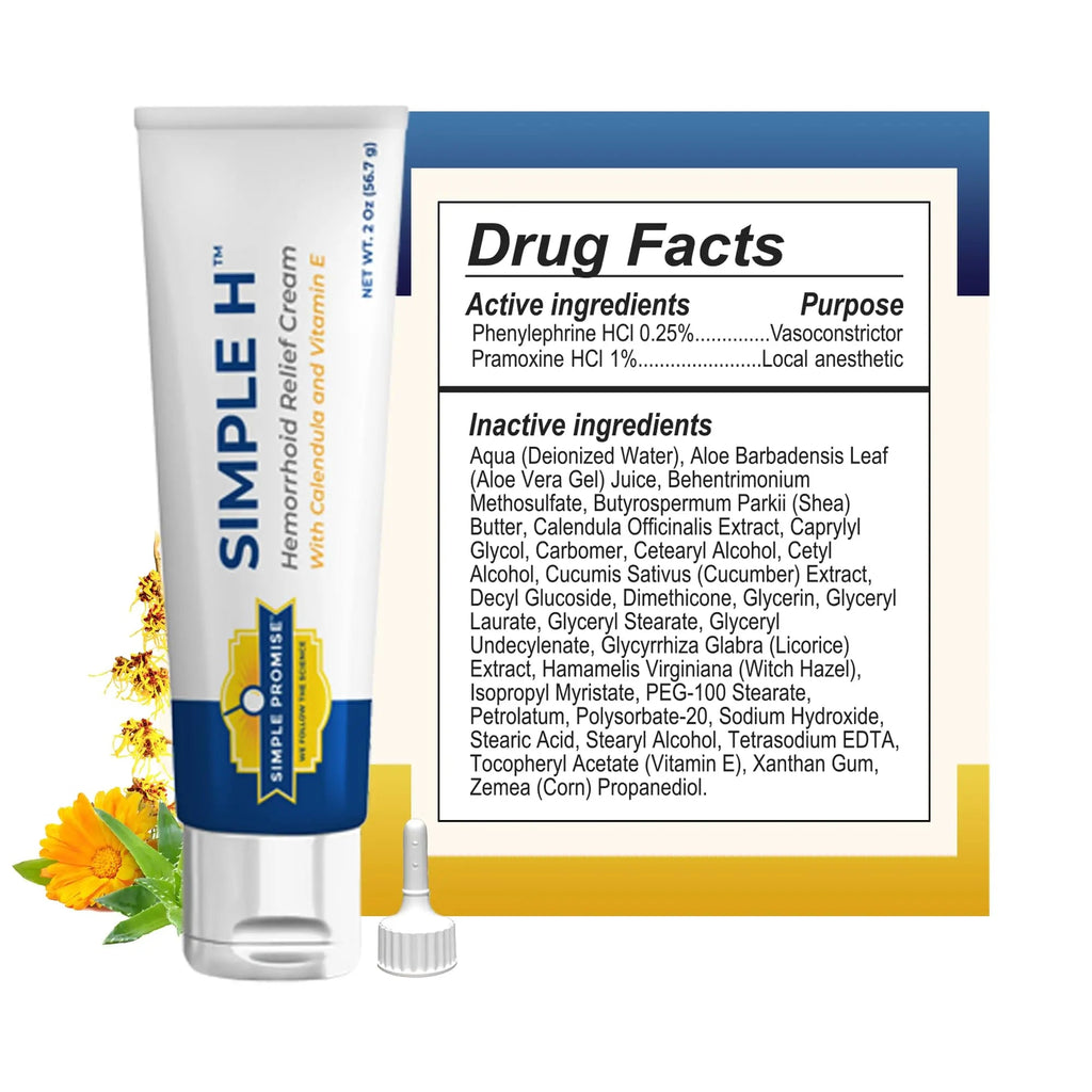 Simple Promise – Simple H Hemorrhoid Cream – Gentle Fast-Absorbing Formula with 28 Potent Ingredients & Enhanced Delivery System – Paraben-Free, Promotes Comfort & Relief, 2 oz - TrustMedUSA