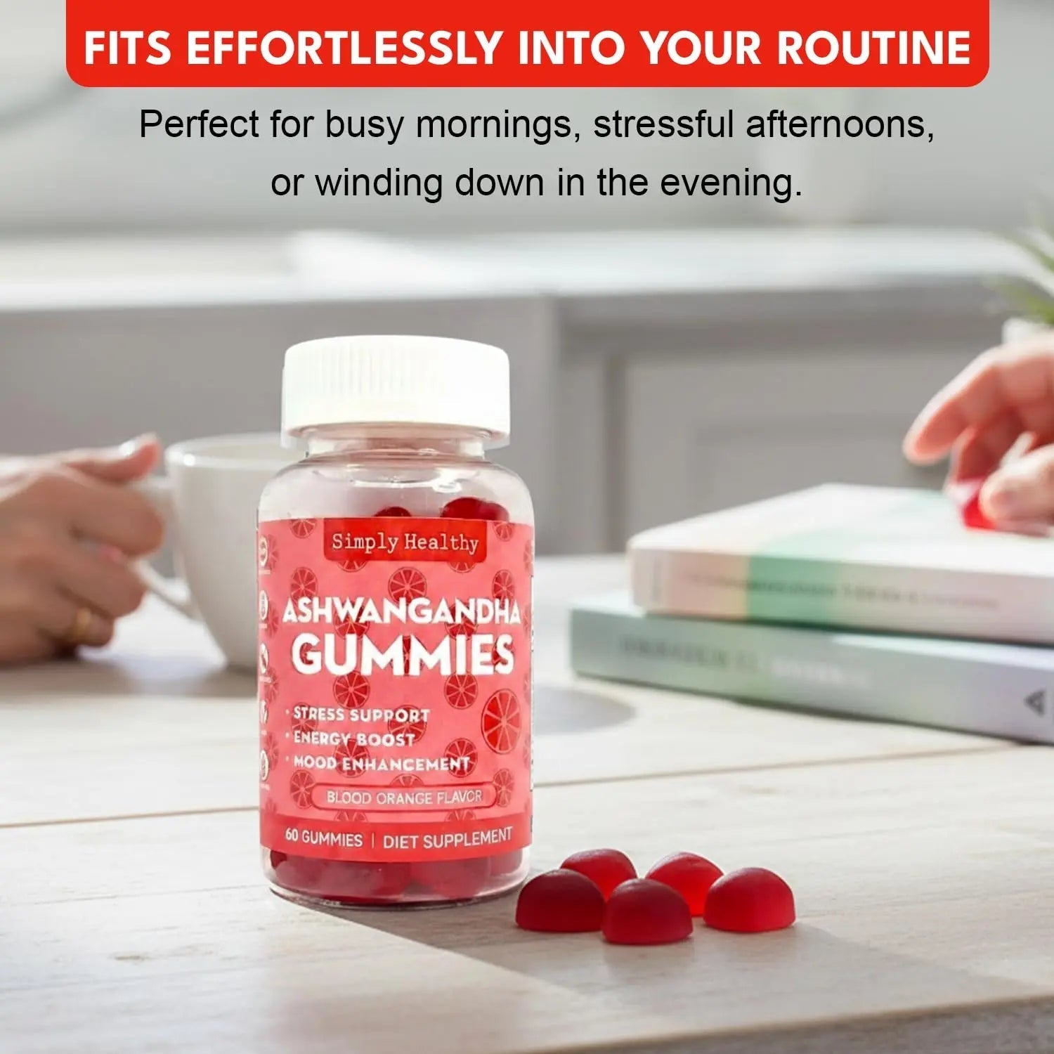 Simply Healthy Premium Ashwagandha Gummies, Stress Support with Blood Orange Flavor, Vegan, Easy to Chew, Daily Aid, Energy Booster, Mood Enhancer, for Both Men and Women, 60 Gummies - TrustMedUSA