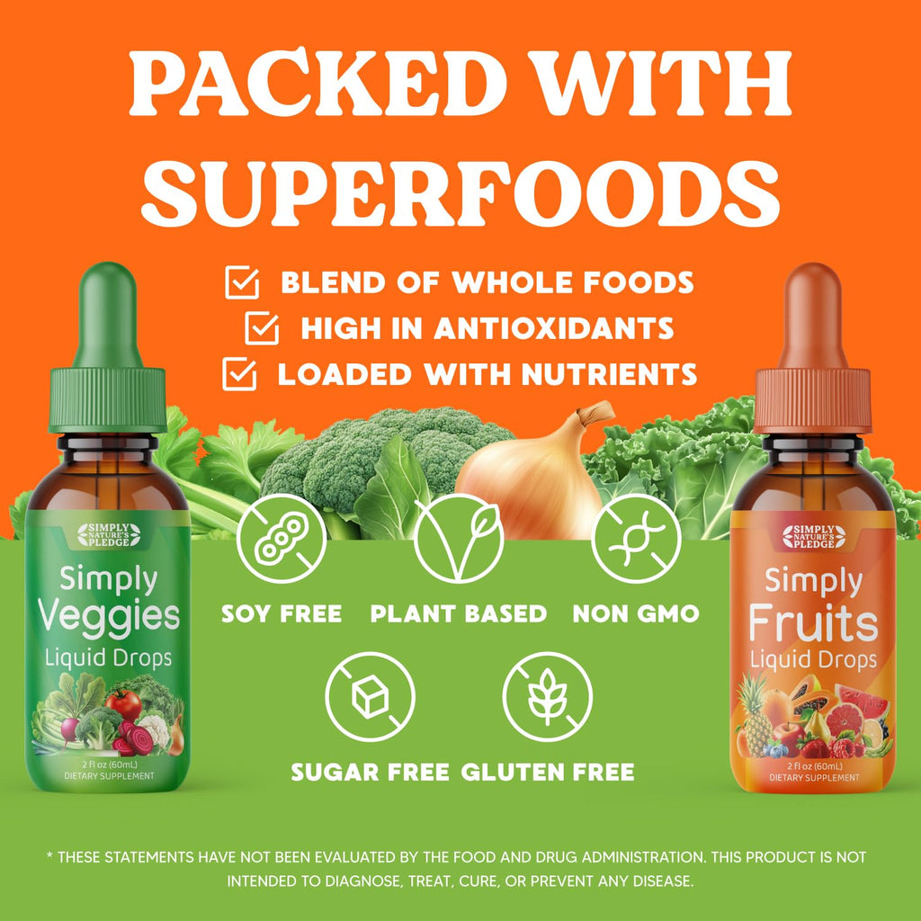 Simply Nature's Pledge - Fruit and Vegetable Supplements - Liquid Drops - Made with Whole Food Superfoods, Packed Vitamins & Minerals - Soy Free - Made in The USA - TrustMedUSA