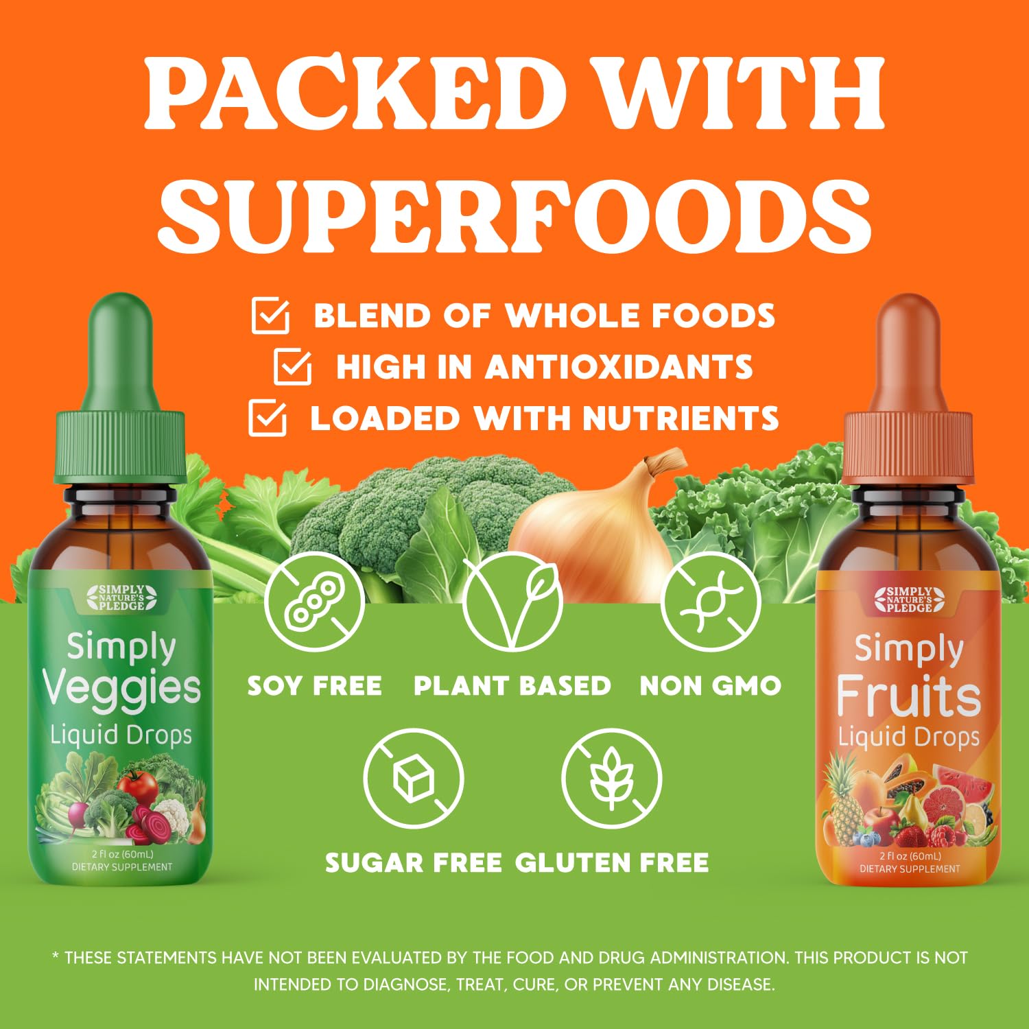 Simply Nature's Pledge - Fruit and Vegetable Supplements - Liquid Drops - Made with Whole Food Superfoods, Packed Vitamins & Minerals - Soy Free - Made in The USA - TrustMedUSA
