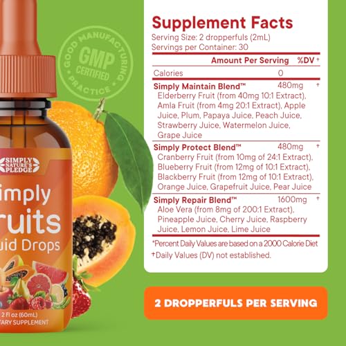 Simply Nature's Pledge - Fruit and Vegetable Supplements - Liquid Drops - Made with Whole Food Superfoods, Packed Vitamins & Minerals - Soy Free - Made in The USA - TrustMedUSA