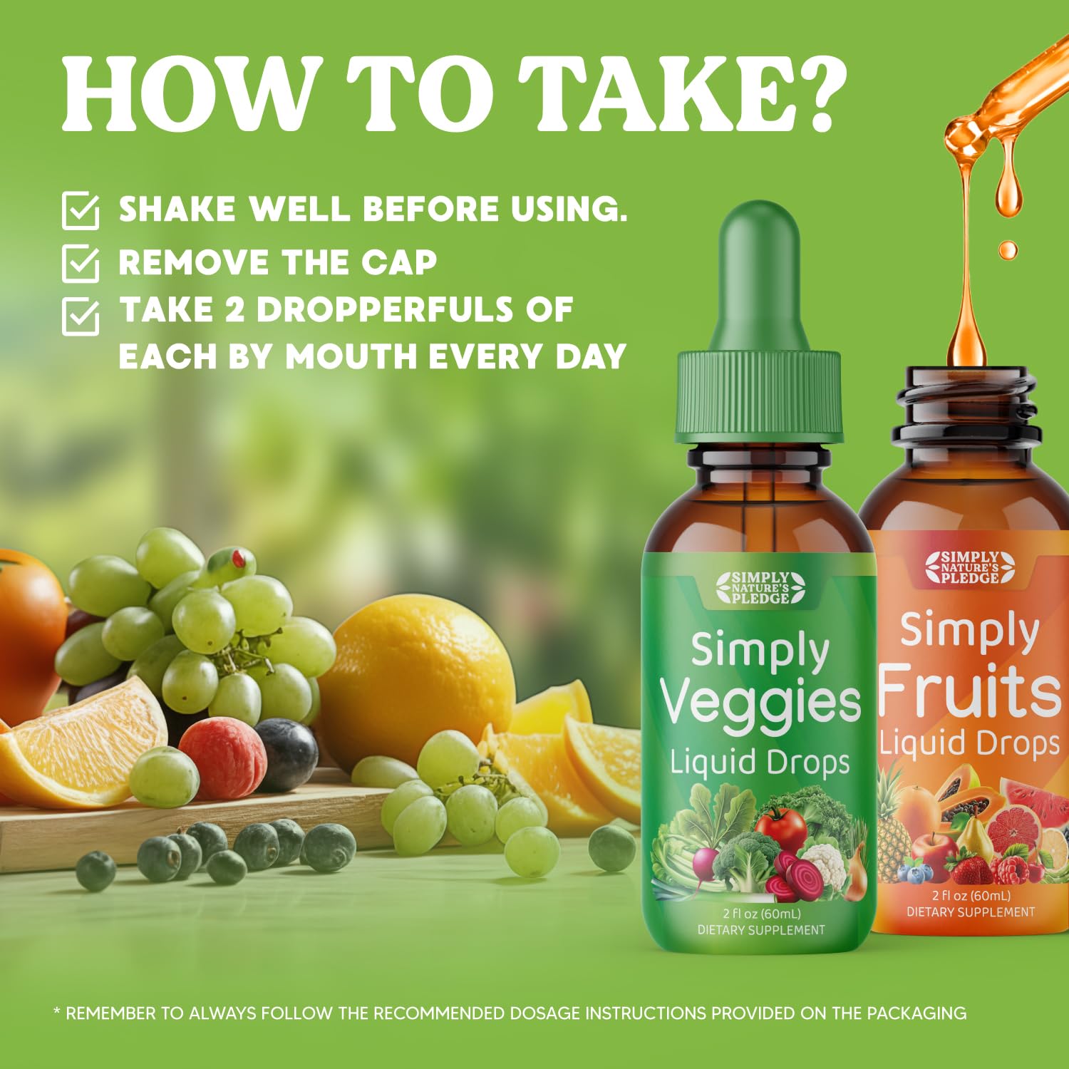 Simply Nature's Pledge - Fruit and Vegetable Supplements - Liquid Drops - Made with Whole Food Superfoods, Packed Vitamins & Minerals - Soy Free - Made in The USA - TrustMedUSA