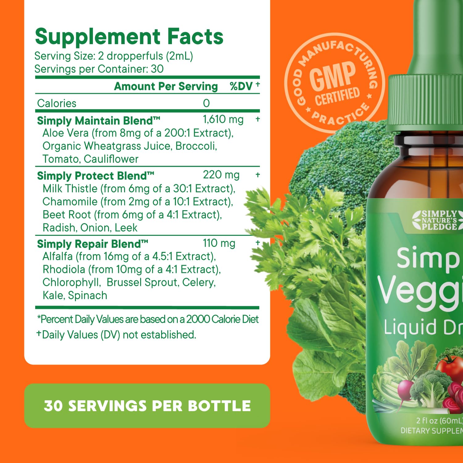 Simply Nature's Pledge - Fruit and Vegetable Supplements - Liquid Drops - Made with Whole Food Superfoods, Packed Vitamins & Minerals - Soy Free - Made in The USA - TrustMedUSA