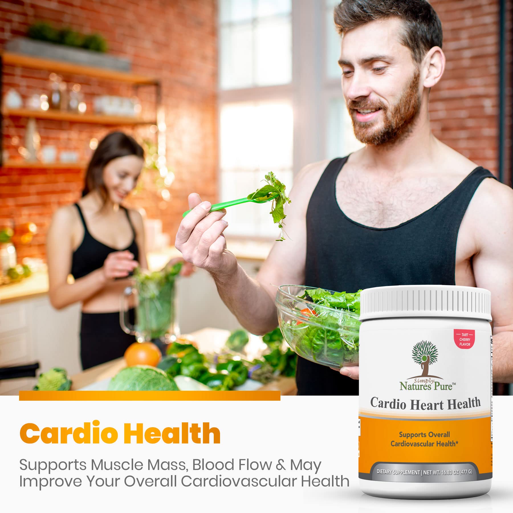 Simply Natures Pure - Cardio Heart Health Nitric Oxide Booster Support Supplement Powder with L-Arginine 5000 mg, L-Citrulline 1000 mg and Hawthorne Berry, 16.82 Ounces - Tart Cherry Flavor - TrustMedUSA