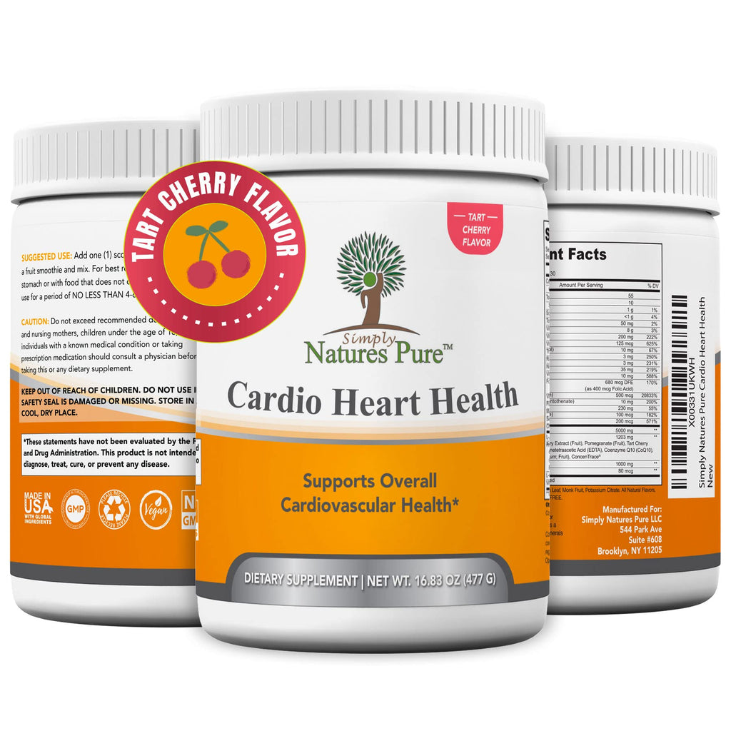 Simply Natures Pure - Cardio Heart Health Nitric Oxide Booster Support Supplement Powder with L-Arginine 5000 mg, L-Citrulline 1000 mg and Hawthorne Berry, 16.82 Ounces - Tart Cherry Flavor - TrustMedUSA