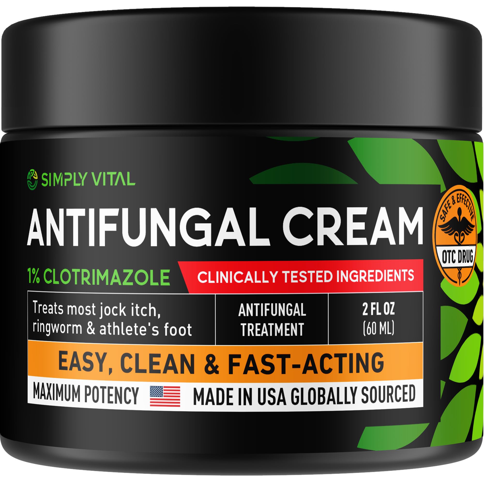 SimplyVital Clotrimazole Antifungal Cream - Treats Most Athlete’s Foot, Jock Itch, Ringworm, Clotrimazole 1% Anti Fungal Cream for Skin, Athletes Foot Treatment, Ring Worm Medication for Humans, 2 oz - Maple Wellness Supplements