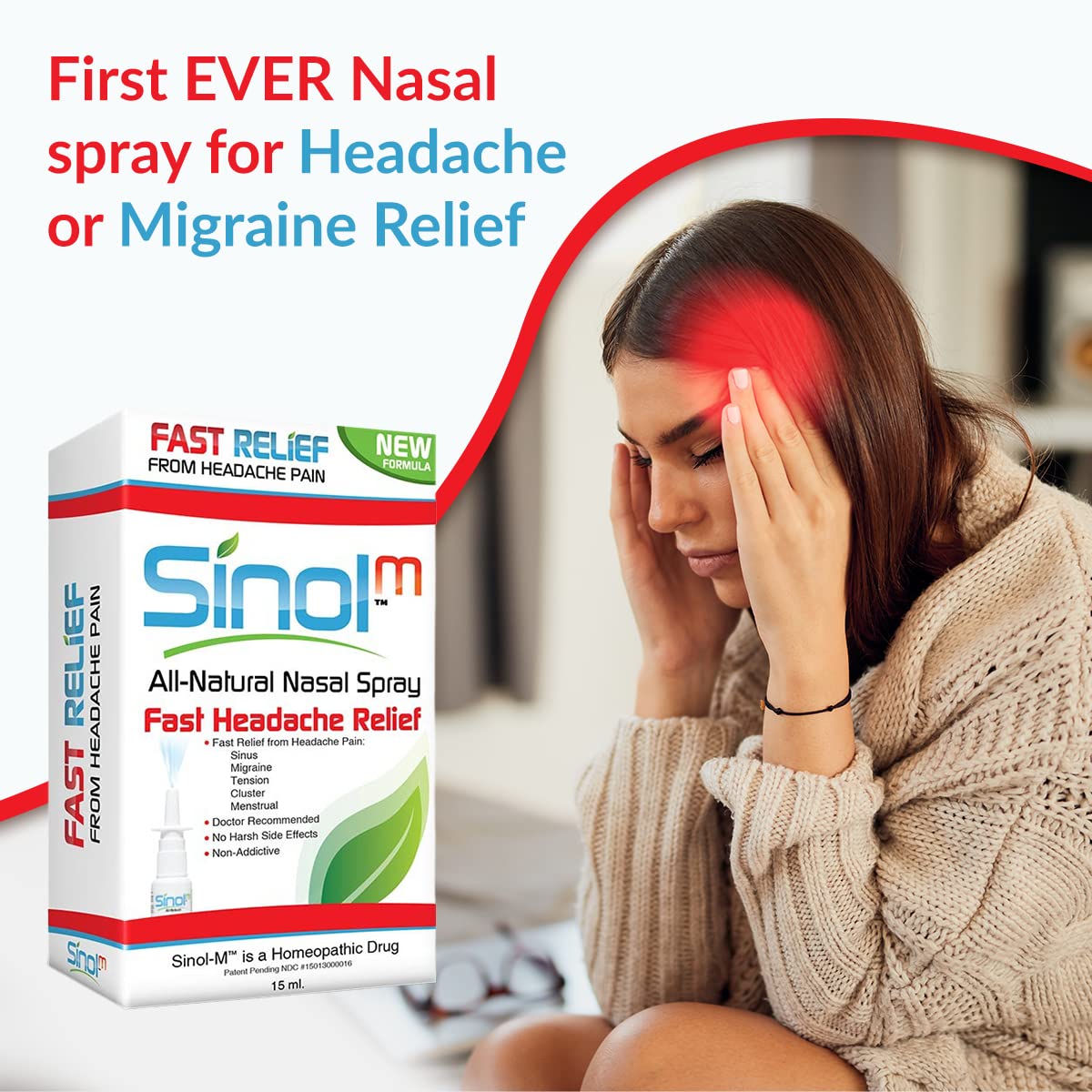 Sinol Headache Relief Spray, Over-The-Counter Medication Nose Spray for Migraine Cluster Tension, Sinus Relief & Nasal Decongestants, 15 ml - TrustMedUSA