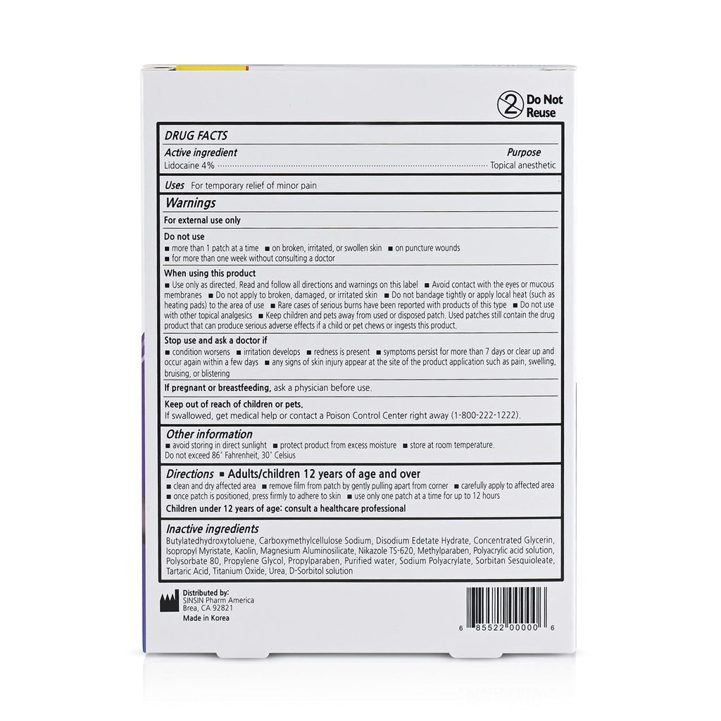 SINSINPAS Lidocaine 4% Pain Relieving Patch (1 Pack (5 Patches Total)) - TrustMedUSA