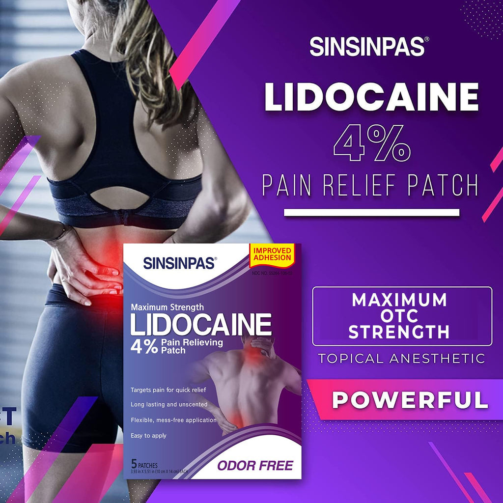 SINSINPAS Lidocaine 4% Pain Relieving Patch (1 Pack (5 Patches Total)) - TrustMedUSA