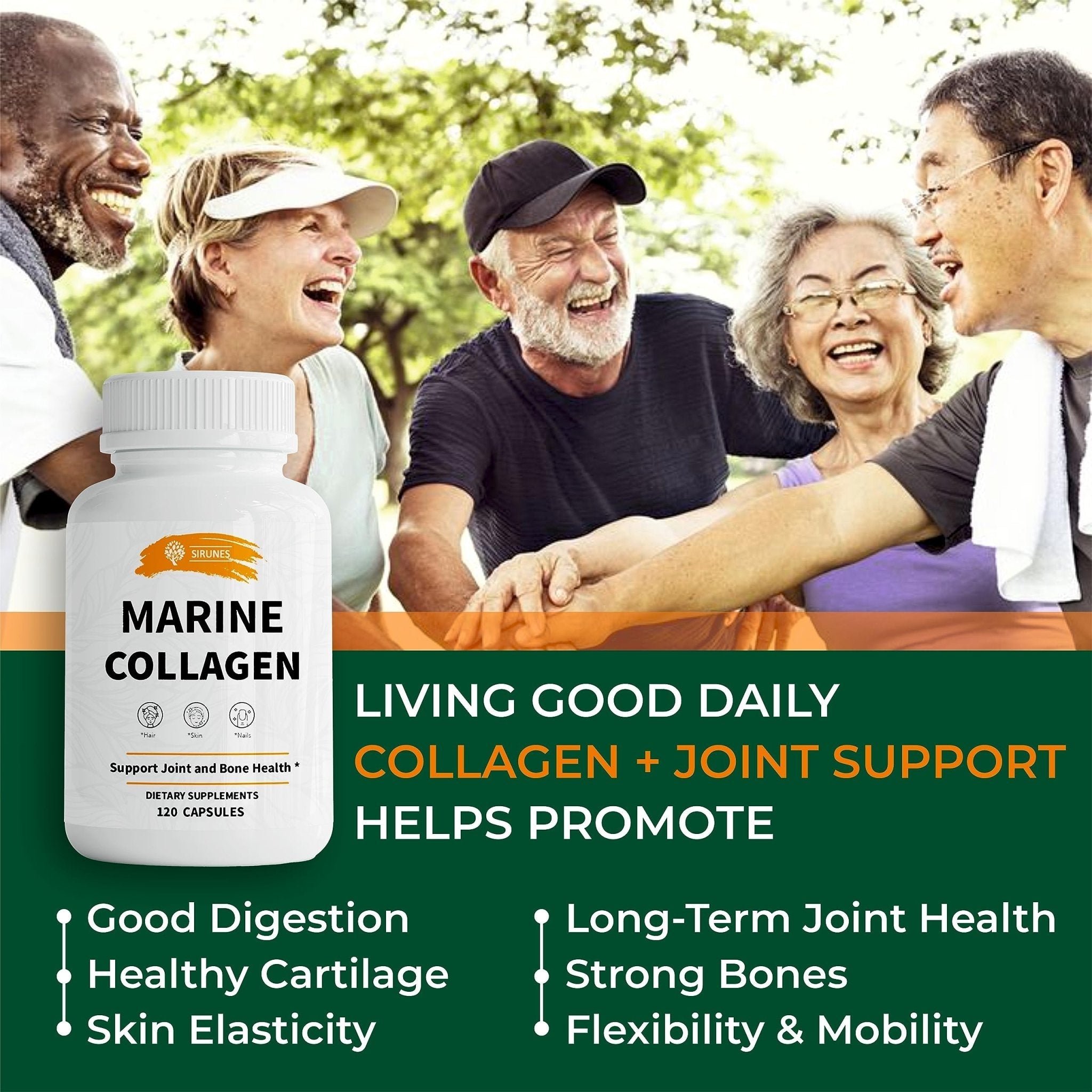 SIRUNES Marine Collagen Peptides, 120 Capsules - Fish Collagen Supplements for Women, Great for Hair, Skin, Nails, Joints & Bones - Made in USA - Maple Wellness Supplements