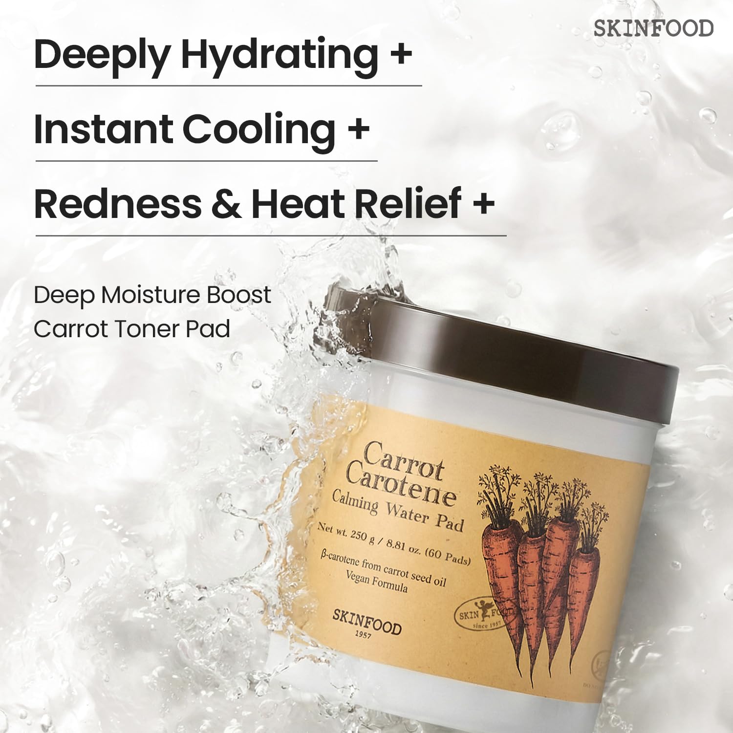 SKINFOOD Carrot Carotene Toner Pads, Hydrating & Soothing for Dry Skin, Instant Cooling, After Sun & Heat Care, Cotton Facial Toner Pads, Korean Skincare for Face (60 Counts) - TrustMedUSA