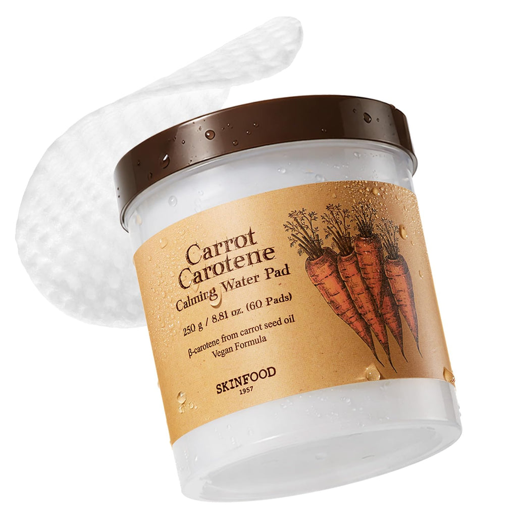 SKINFOOD Carrot Carotene Toner Pads, Hydrating & Soothing for Dry Skin, Instant Cooling, After Sun & Heat Care, Cotton Facial Toner Pads, Korean Skincare for Face (60 Counts) - TrustMedUSA