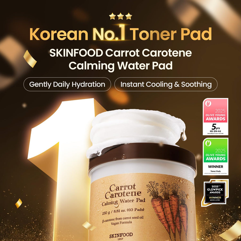 SKINFOOD Carrot Carotene Toner Pads, Hydrating & Soothing for Dry Skin, Instant Cooling, After Sun & Heat Care, Cotton Facial Toner Pads, Korean Skincare for Face (60 Counts) - TrustMedUSA